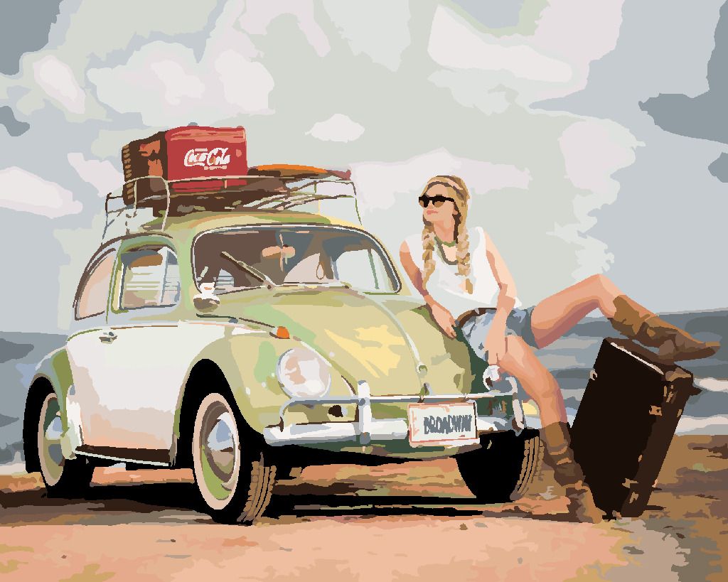 zuty Malování podle čísel - ZELENÉ AUTO BROUK A ŽENA S KUFREM - Rozměr: 40x50 cm, Rámování: Varianta: vypnuté plátno na rám - obrázek 10
