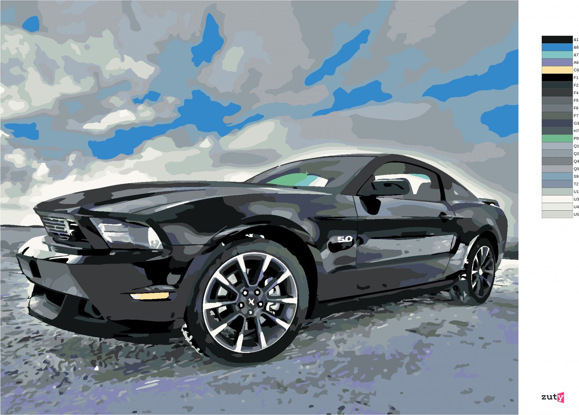 zuty Malování podle čísel - SPORTOVNÍ ČERNÉ AUTO - Rozměr: 40x50 cm, Rámování: Varianta: bez rámu a bez vypnutí plátna - obrázek 6
