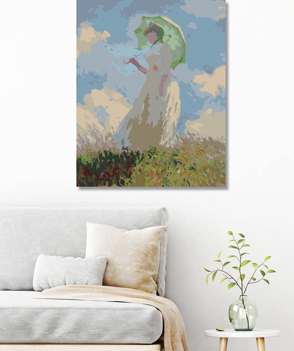 zuty Malování podle čísel - ŽENA SE SLUNEČNÍKEM OTOČENÁ VLEVO (CLAUDE MONET) - Rozměr: 40x50 cm, Rámování: Varianta: vypnuté plátno na rám - obrázek 5