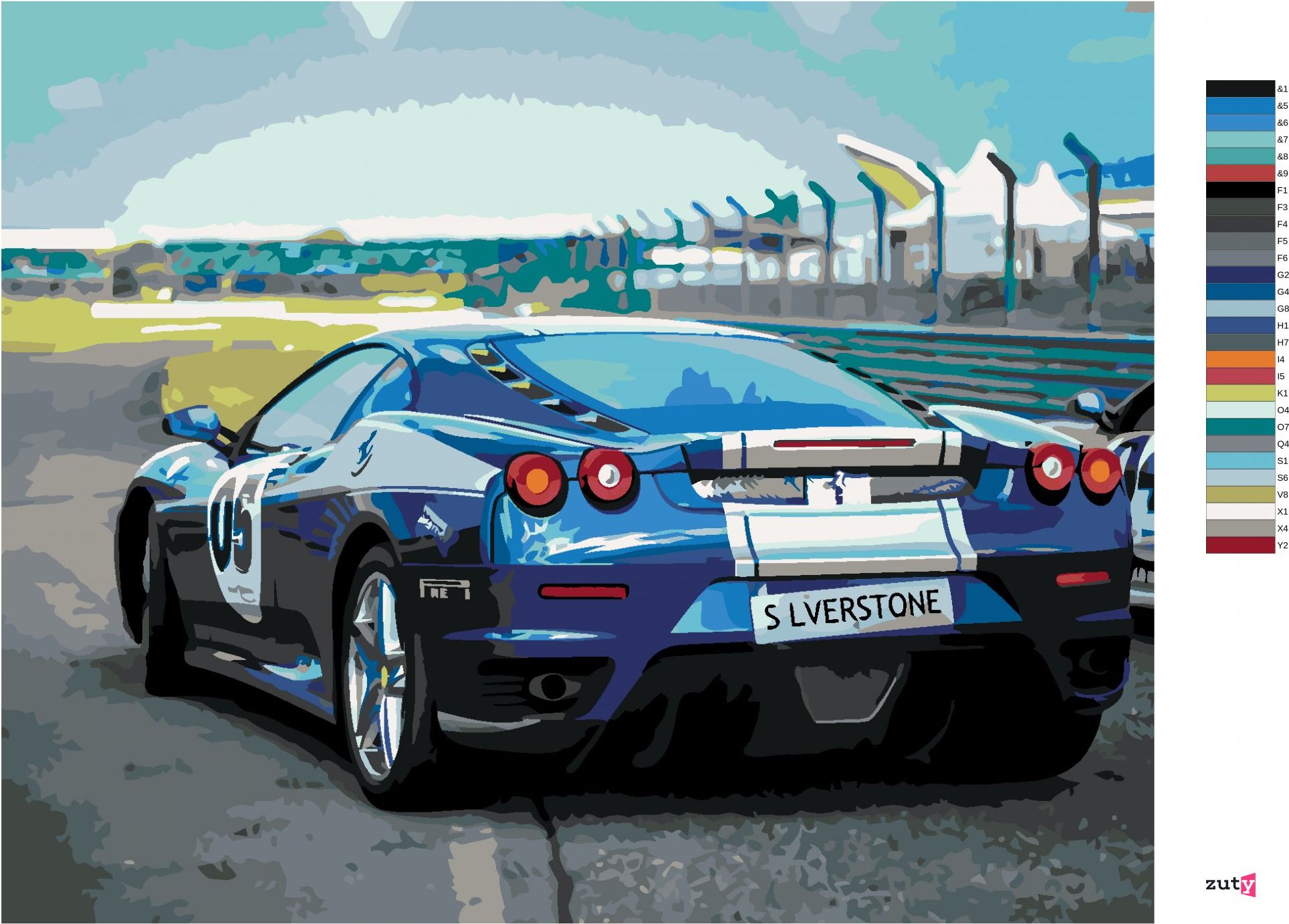 zuty Malování podle čísel - SPORTOVNÍ MODRÉ AUTO FERRARI - Rozměr: 40x50 cm, Rámování: Varianta: bez rámu a bez vypnutí plátna - obrázek 2