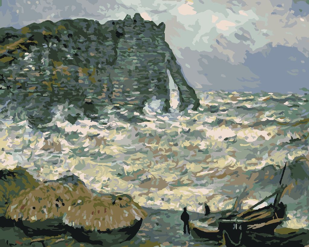 zuty Malování podle čísel - PŘÍBOJ V ÉTRETAT (CLAUDE MONET) - Rozměr: 40x50 cm, Rámování: Varianta: vypnuté plátno na rám - obrázek 4