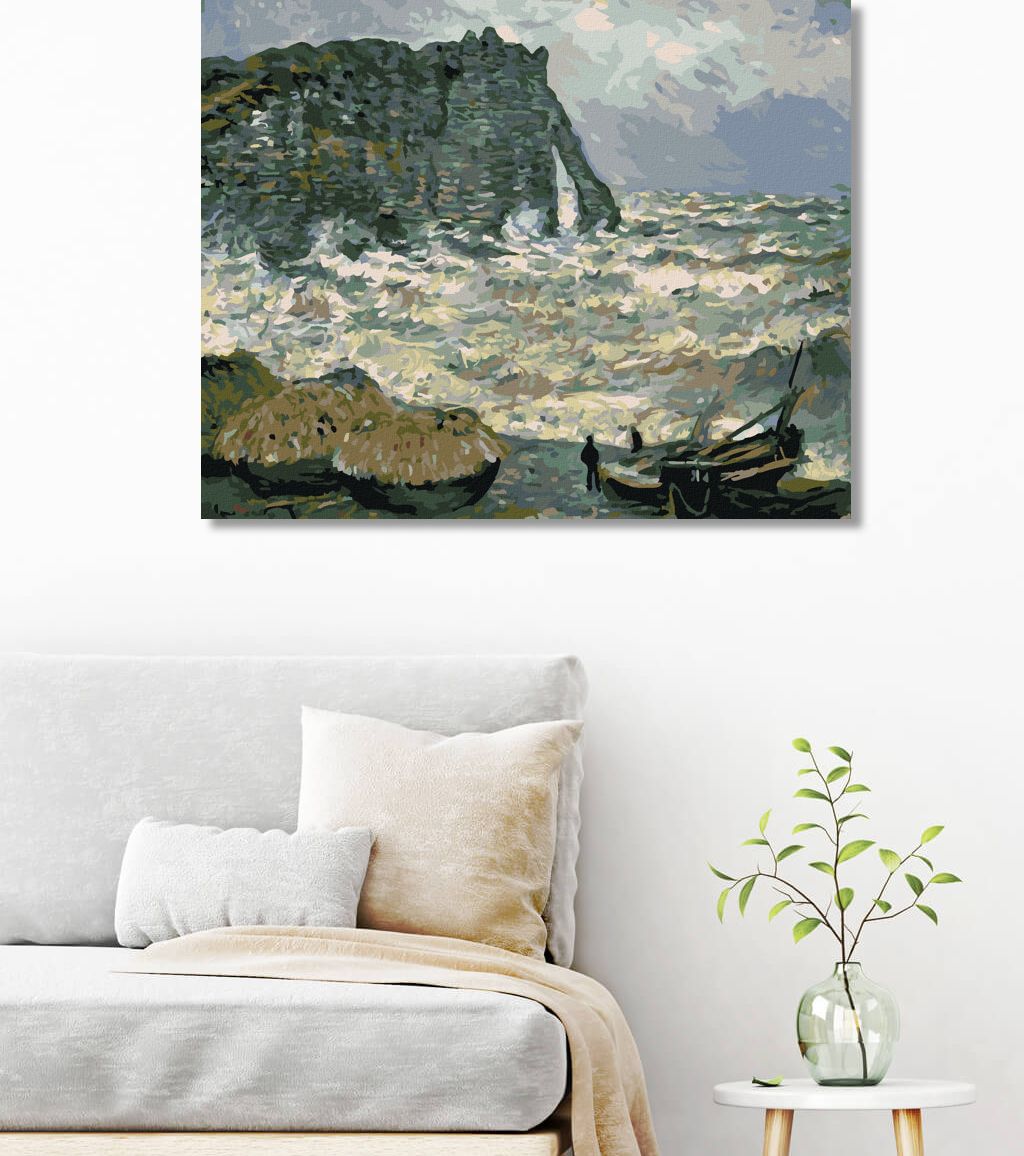 zuty Malování podle čísel - PŘÍBOJ V ÉTRETAT (CLAUDE MONET) - Rozměr: 40x50 cm, Rámování: Varianta: vypnuté plátno na rám - obrázek 7