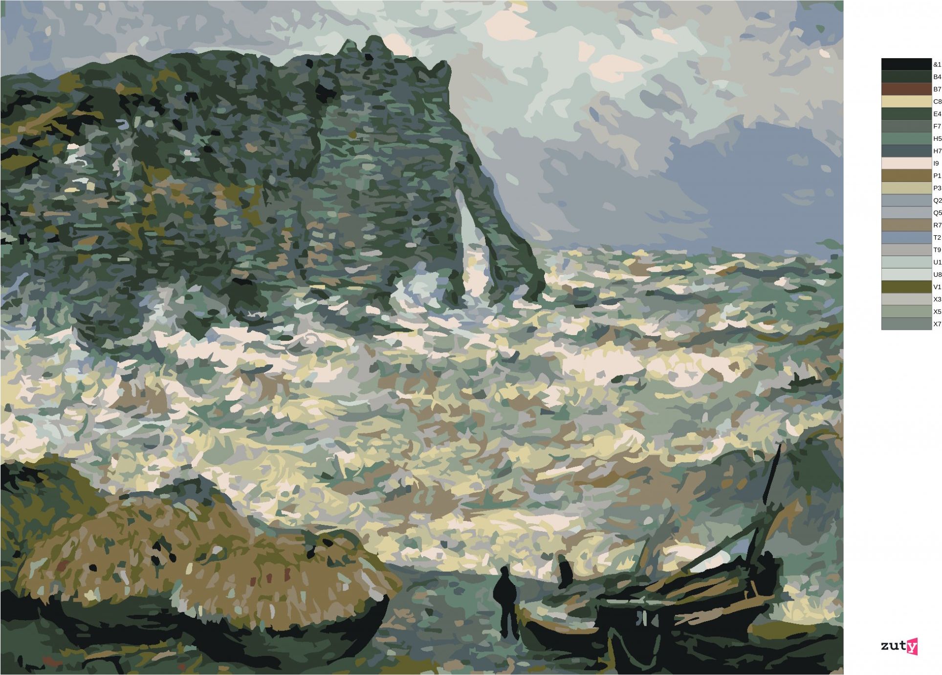 zuty Malování podle čísel - PŘÍBOJ V ÉTRETAT (CLAUDE MONET) - Rozměr: 40x50 cm, Rámování: Varianta: vypnuté plátno na rám - obrázek 9