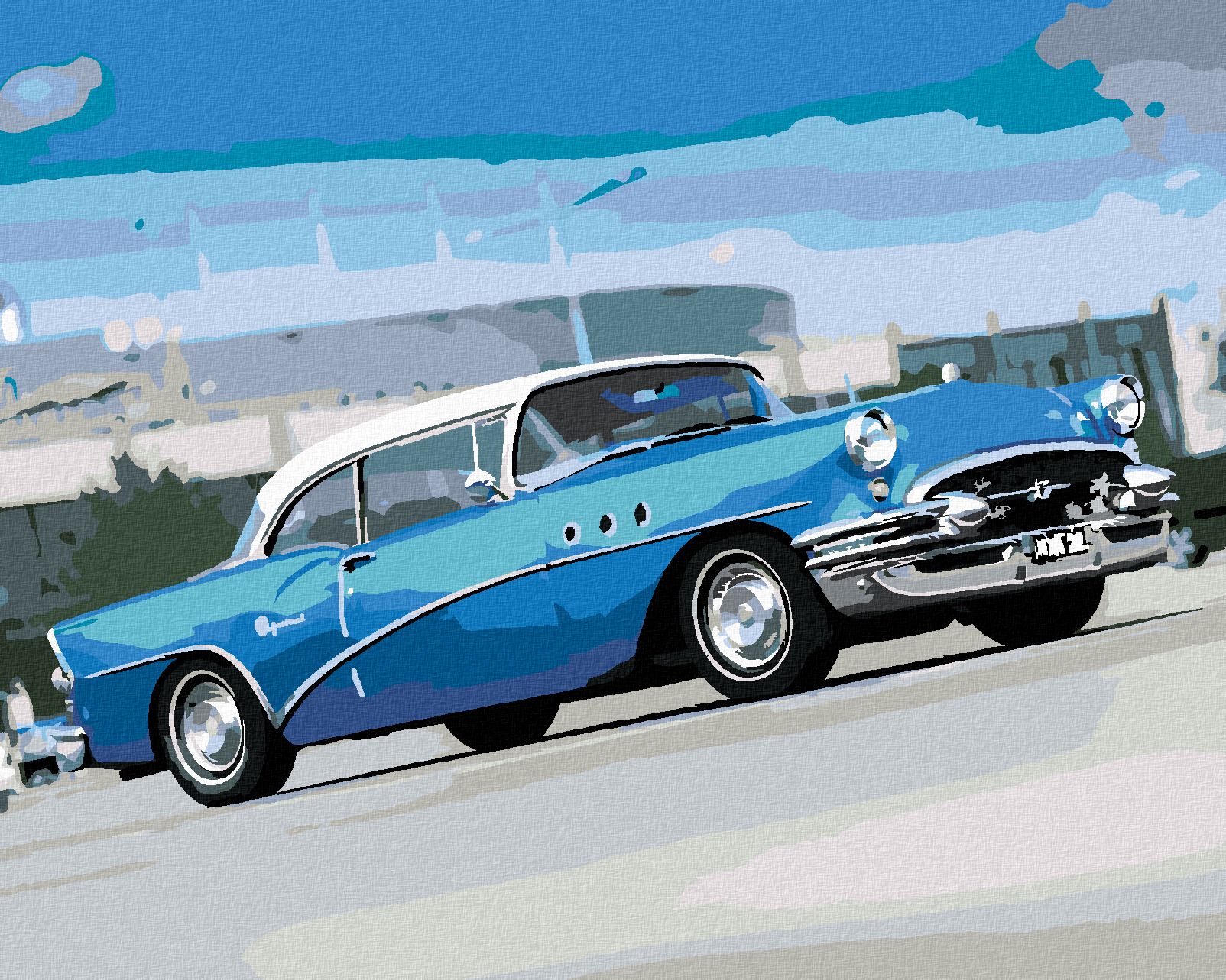 zuty Malování podle čísel - STARŠÍ MODRÉ AUTO - Rozměr: 40x50 cm, Rámování: Varianta: bez rámu a bez vypnutí plátna - obrázek 1