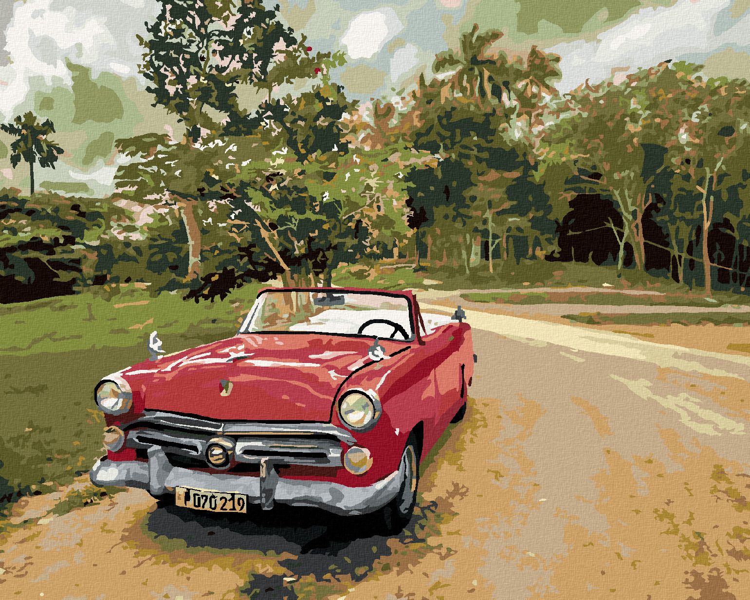 zuty Malování podle čísel - ČERVENÉ AUTO NA CESTĚ - Rozměr: 40x50 cm, Rámování: Varianta: vypnuté plátno na rám - obrázek 1