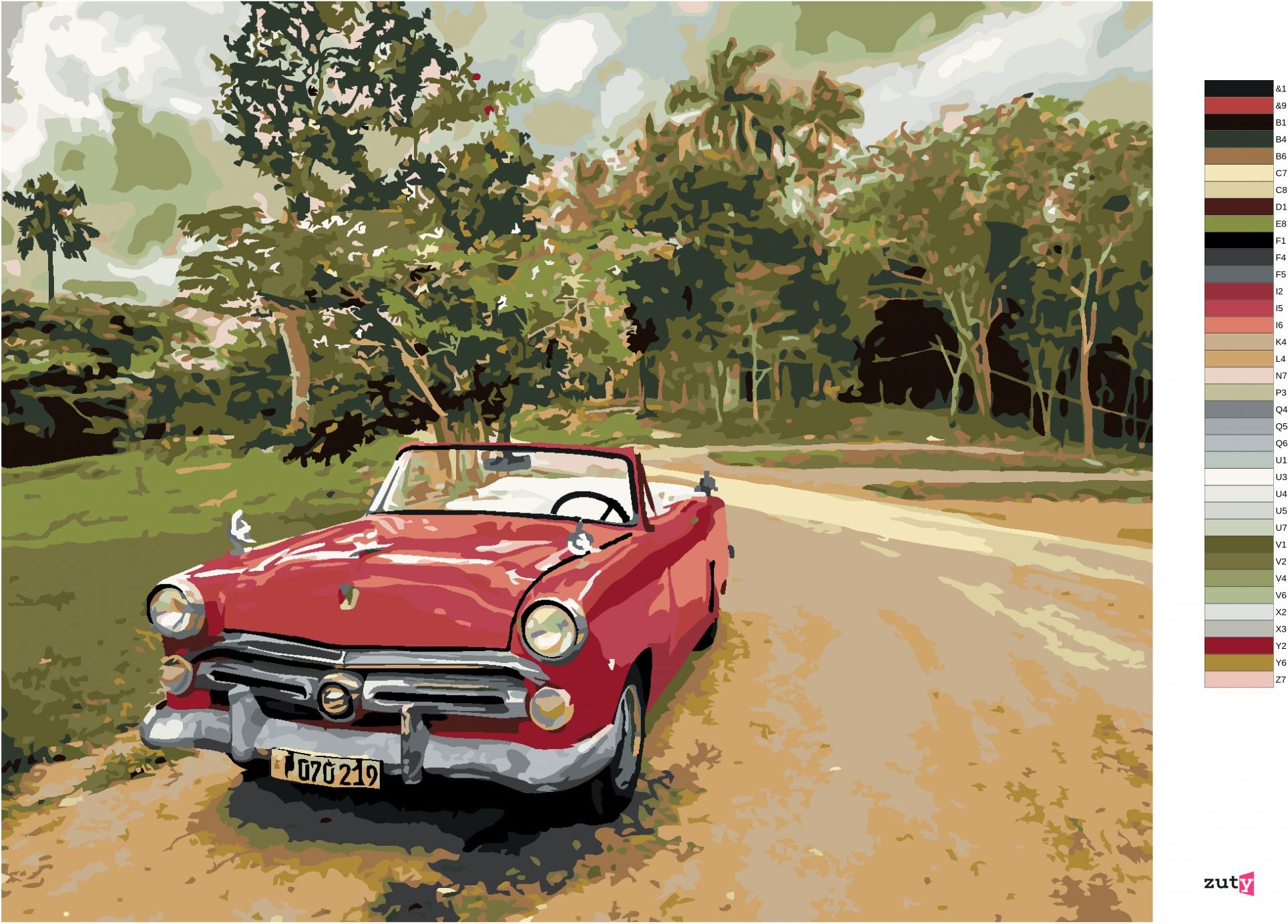 zuty Malování podle čísel - ČERVENÉ AUTO NA CESTĚ - Rozměr: 40x50 cm, Rámování: Varianta: vypnuté plátno na rám - obrázek 4