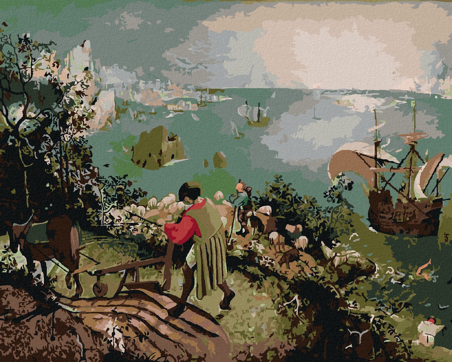 zuty Malování podle čísel - PÁD IKARŮV (PIETER BRUEGEL) - Rozměr: 40x50 cm, Rámování: Varianta: bez rámu a bez vypnutí plátna - obrázek 1