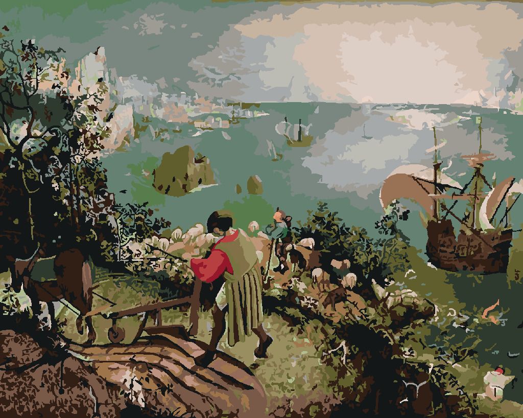 zuty Malování podle čísel - PÁD IKARŮV (PIETER BRUEGEL) - Rozměr: 40x50 cm, Rámování: Varianta: vypnuté plátno na rám - obrázek 7