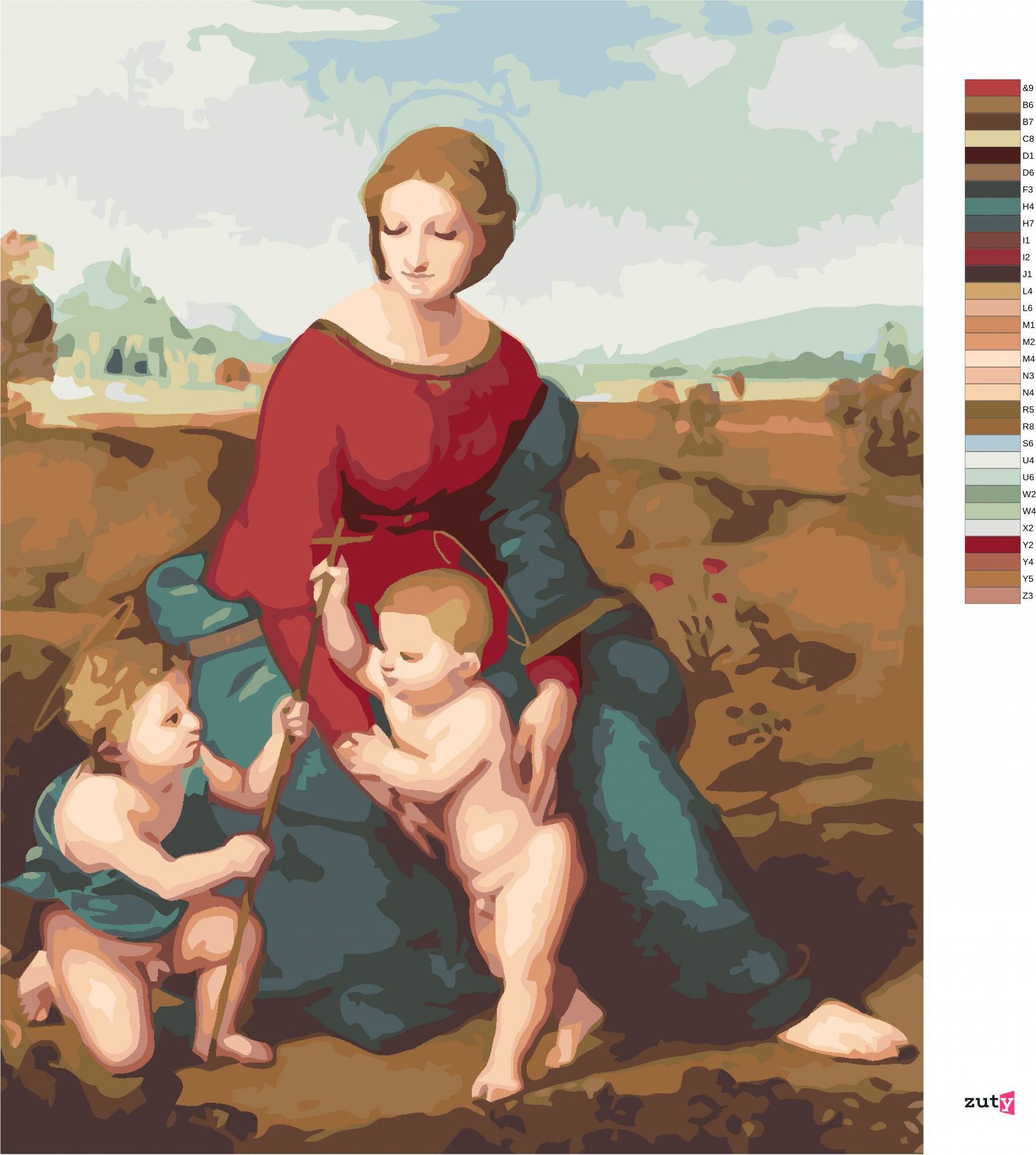 zuty Malování podle čísel - MADONA V ZELENI (RAFFAELLO SANTI) - Rozměr: 40x50 cm, Rámování: Varianta: bez rámu a bez vypnutí plátna - obrázek 6