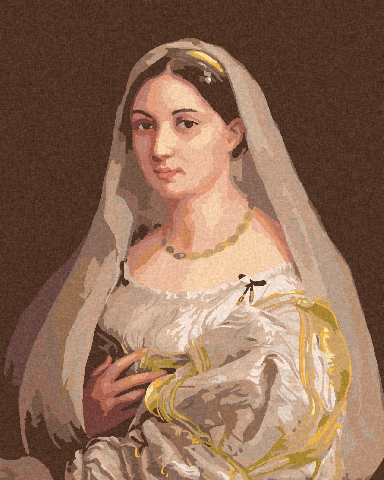 zuty Malování podle čísel - DÁMA SE ZÁVOJEM (RAFFAELLO SANTI) - Rozměr: 40x50 cm, Rámování: Varianta: vypnuté plátno na rám - obrázek 1