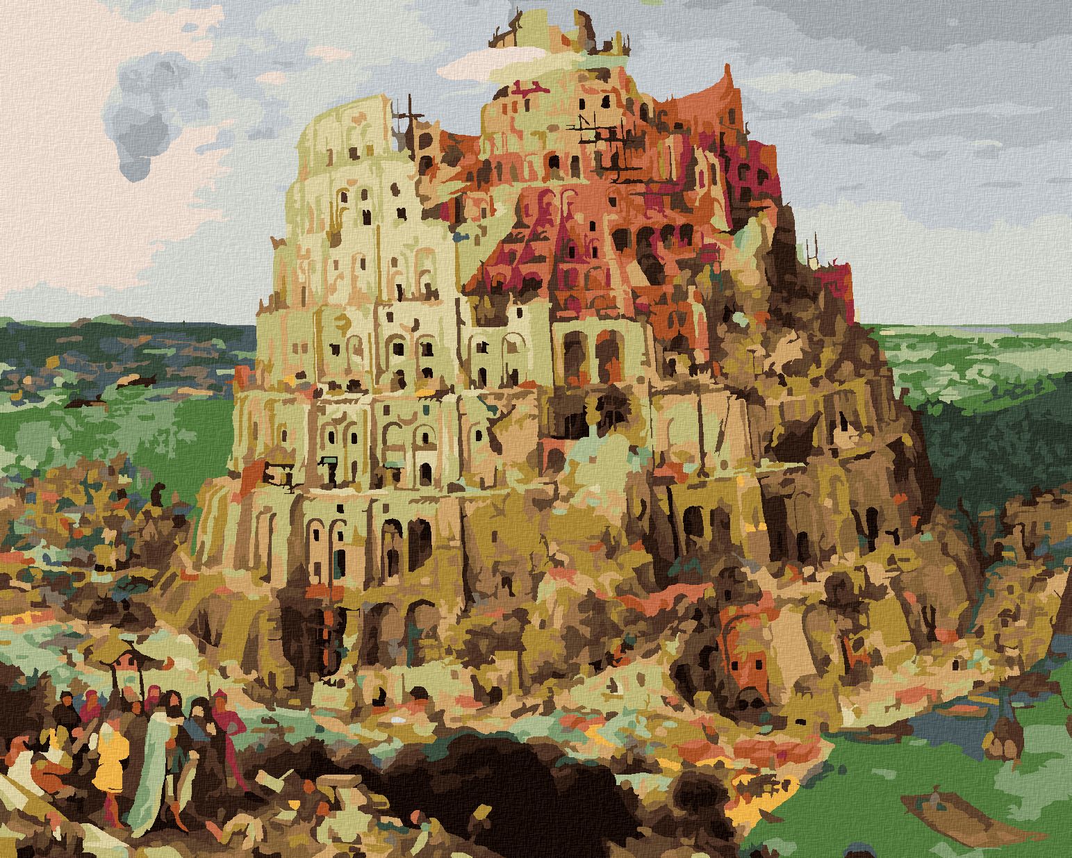 zuty Malování podle čísel - STAVBA BABYLÓNSKÉ VĚŽE (PIETER BRUEGEL) - Rozměr: 40x50 cm, Rámování: Varianta: vypnuté plátno na rám - obrázek 1