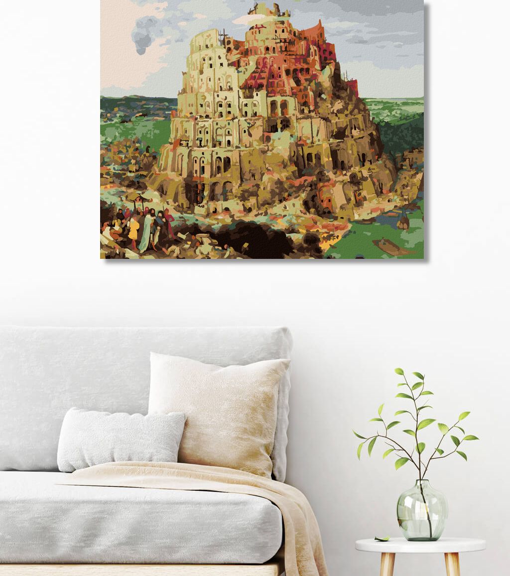 zuty Malování podle čísel - STAVBA BABYLÓNSKÉ VĚŽE (PIETER BRUEGEL) - Rozměr: 40x50 cm, Rámování: Varianta: vypnuté plátno na rám - obrázek 9