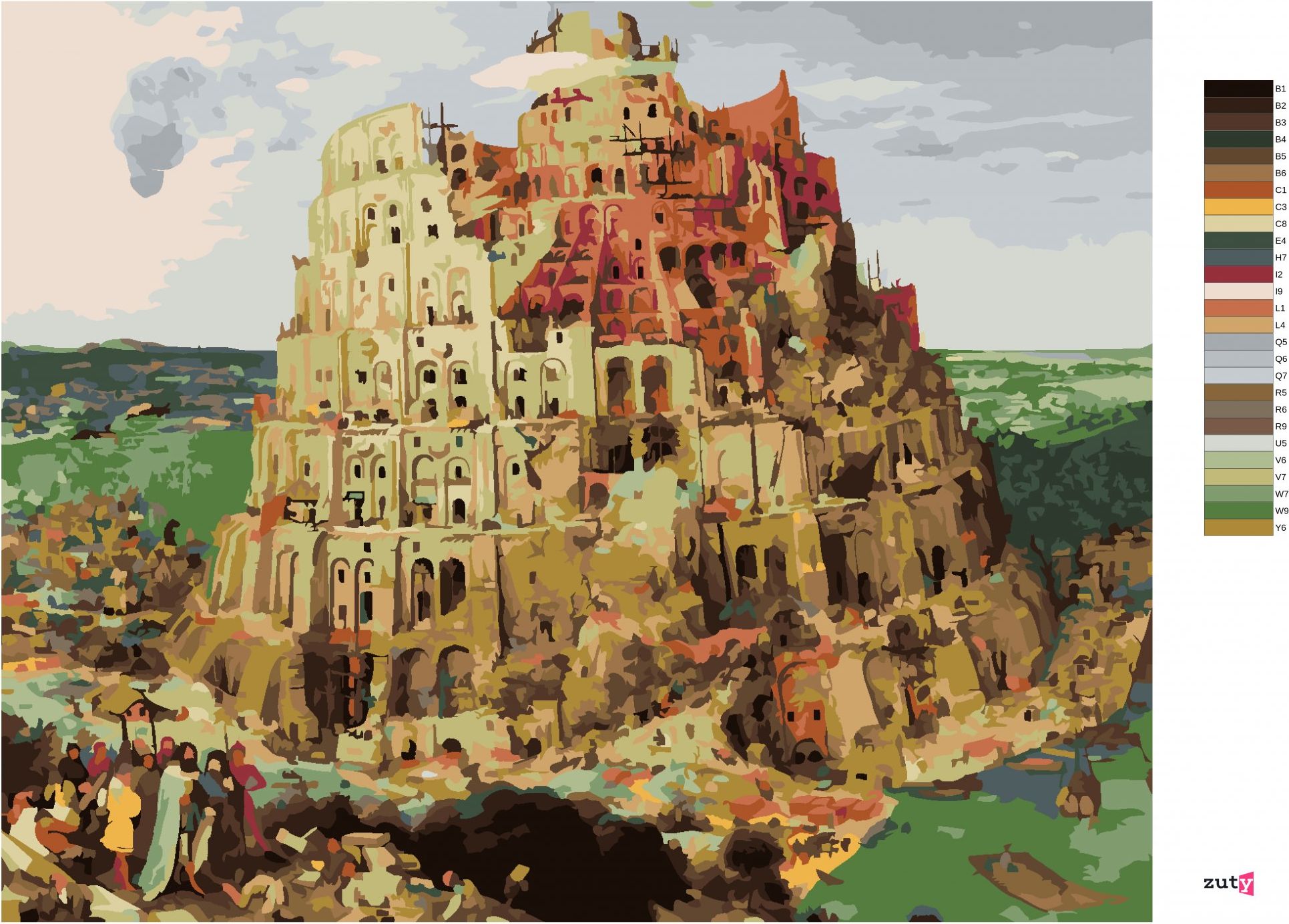 zuty Malování podle čísel - STAVBA BABYLÓNSKÉ VĚŽE (PIETER BRUEGEL) - Rozměr: 40x50 cm, Rámování: Varianta: vypnuté plátno na rám - obrázek 10