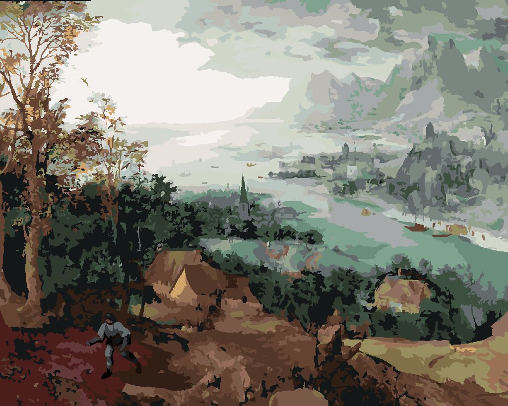 zuty Malování podle čísel - KRAJINA S ROZSÉVAČEM (PIETER BRUEGEL) - Rozměr: 40x50 cm, Rámování: Varianta: vypnuté plátno na rám - obrázek 3
