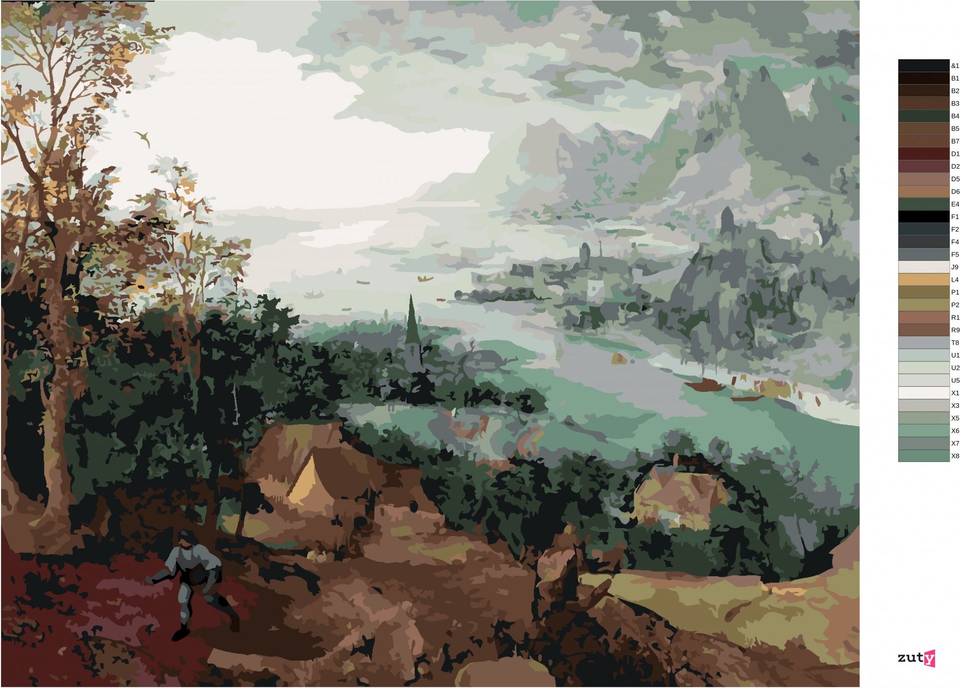 zuty Malování podle čísel - KRAJINA S ROZSÉVAČEM (PIETER BRUEGEL) - Rozměr: 40x50 cm, Rámování: Varianta: vypnuté plátno na rám - obrázek 5