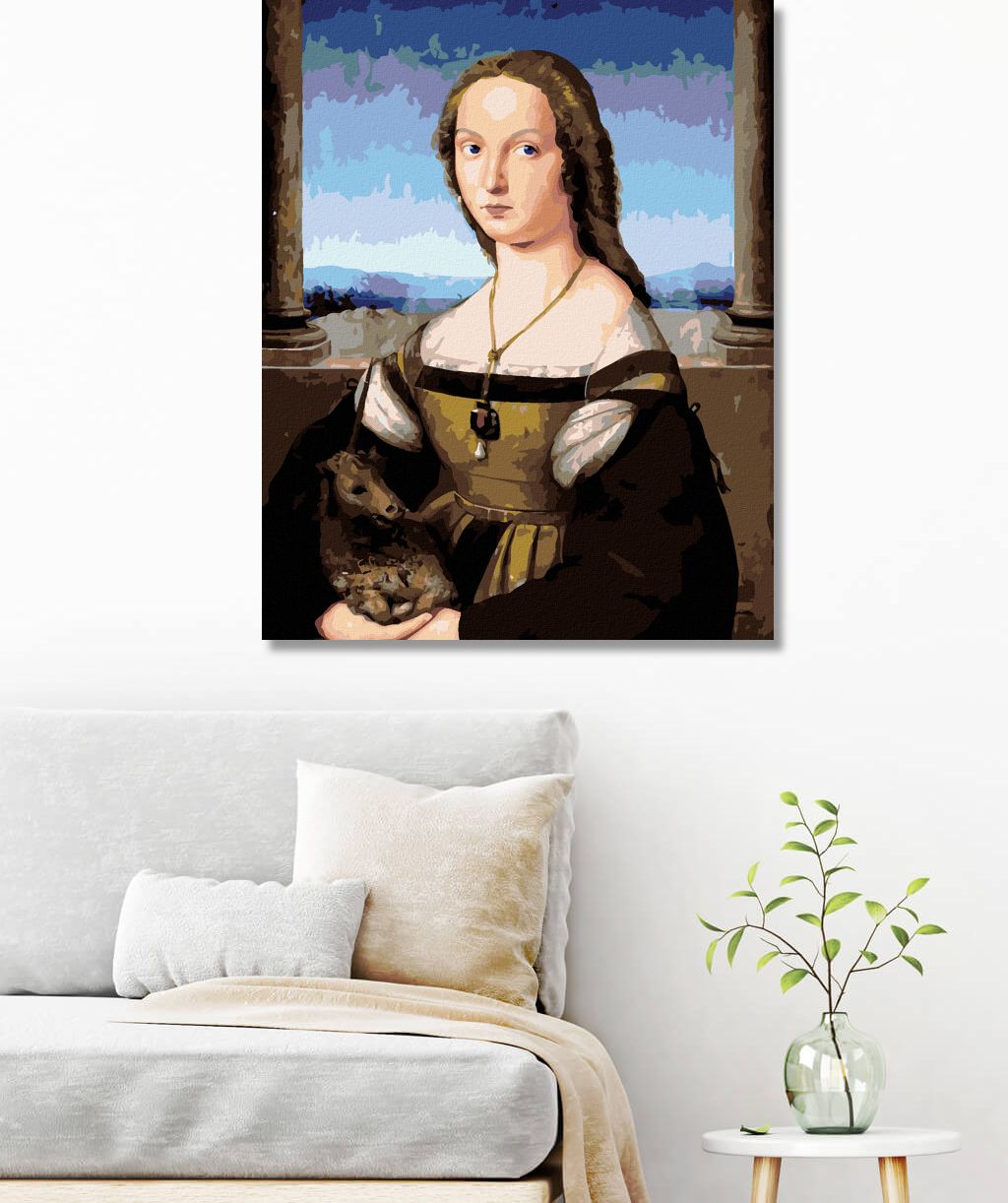 zuty Malování podle čísel - DÁMA S JEDNOROŽCEM (RAFFAELLO SANTI) - Rozměr: 40x50 cm, Rámování: Varianta: vypnuté plátno na rám - obrázek 4