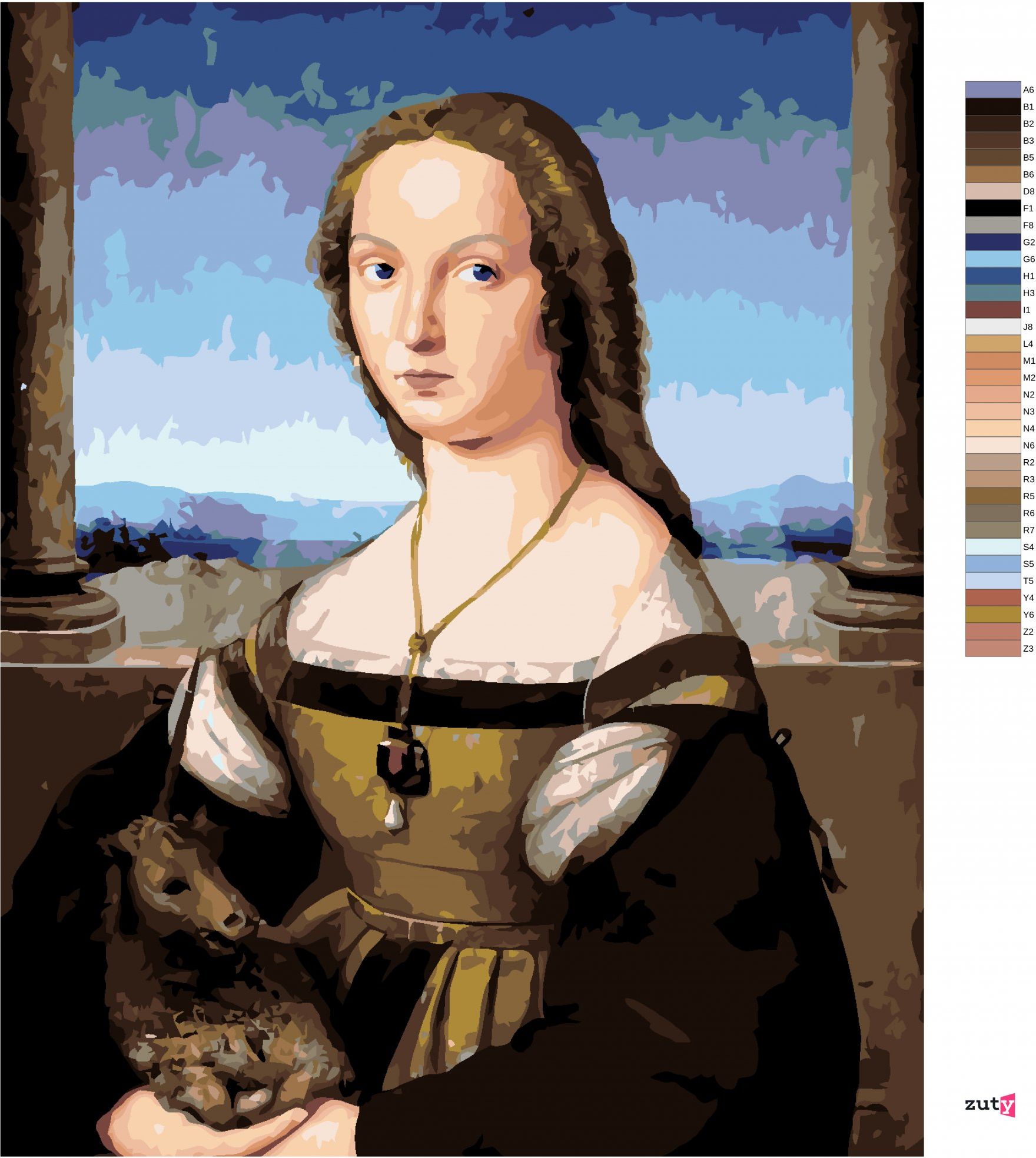zuty Malování podle čísel - DÁMA S JEDNOROŽCEM (RAFFAELLO SANTI) - Rozměr: 40x50 cm, Rámování: Varianta: vypnuté plátno na rám - obrázek 8