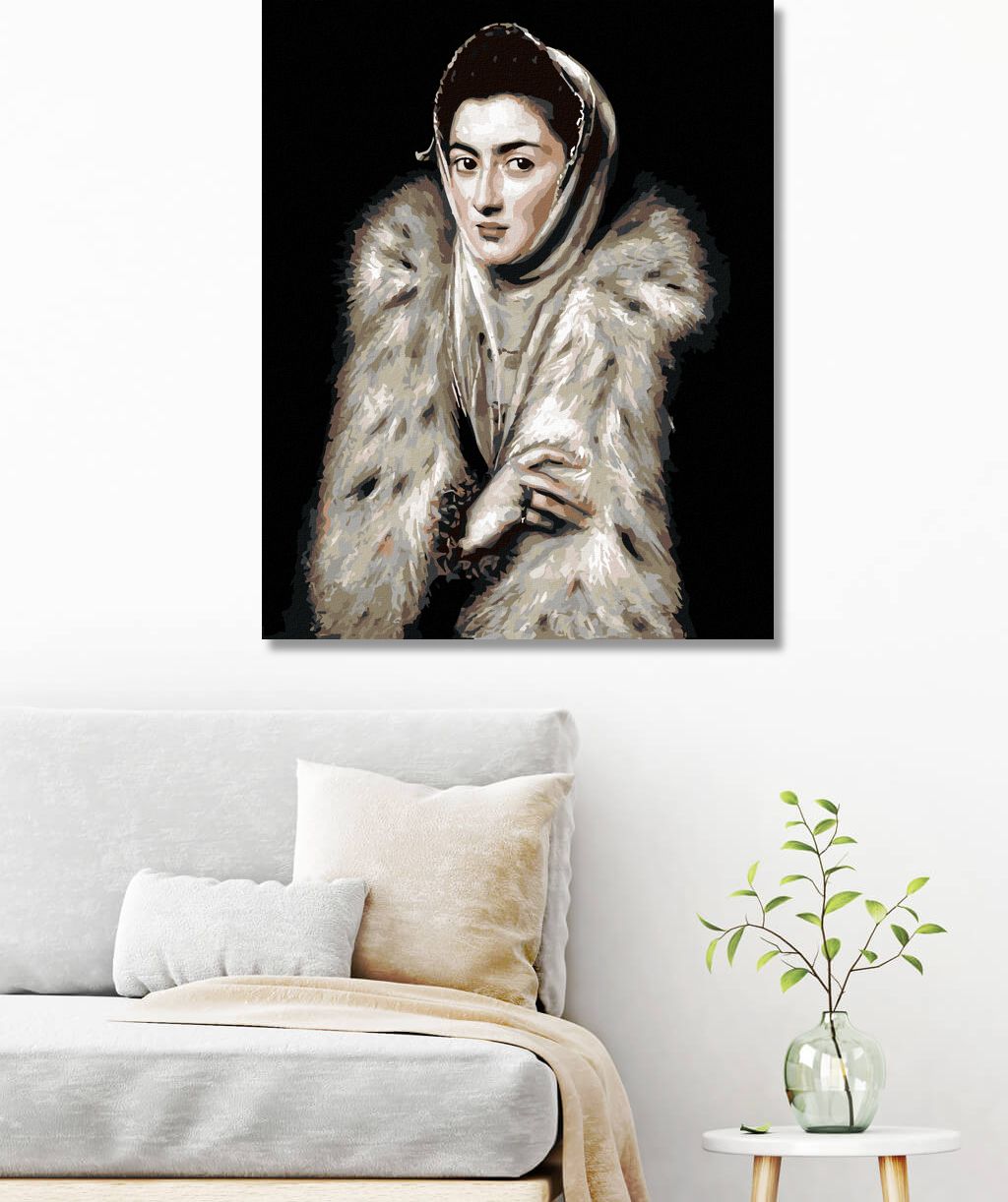 zuty Malování podle čísel - DÁMA S KOŽEŠINOVÝM LÍMCEM (EL GRECO) - Rozměr: 40x50 cm, Rámování: Varianta: bez rámu a bez vypnutí plátna - obrázek 2