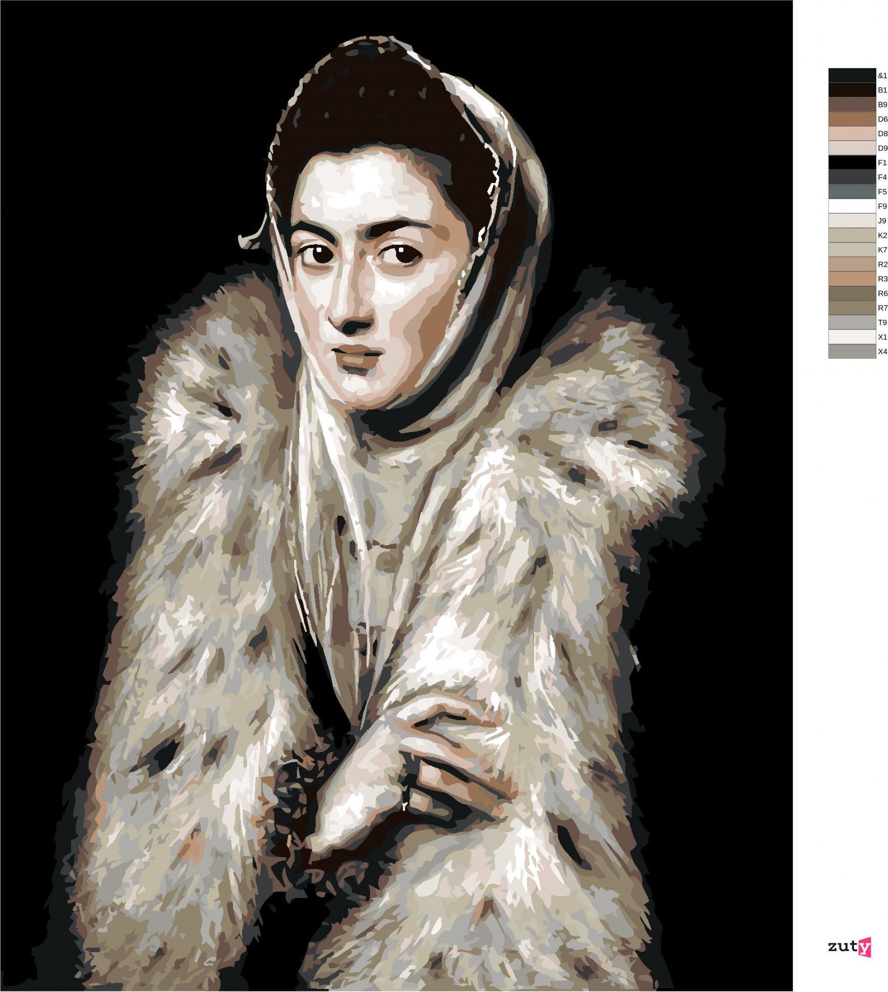zuty Malování podle čísel - DÁMA S KOŽEŠINOVÝM LÍMCEM (EL GRECO) - Rozměr: 40x50 cm, Rámování: Varianta: bez rámu a bez vypnutí plátna - obrázek 4