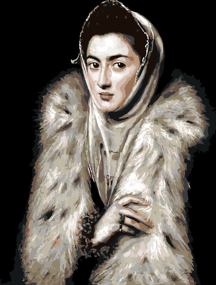 zuty Malování podle čísel - DÁMA S KOŽEŠINOVÝM LÍMCEM (EL GRECO) - Rozměr: 40x50 cm, Rámování: Varianta: bez rámu a bez vypnutí plátna - obrázek 9