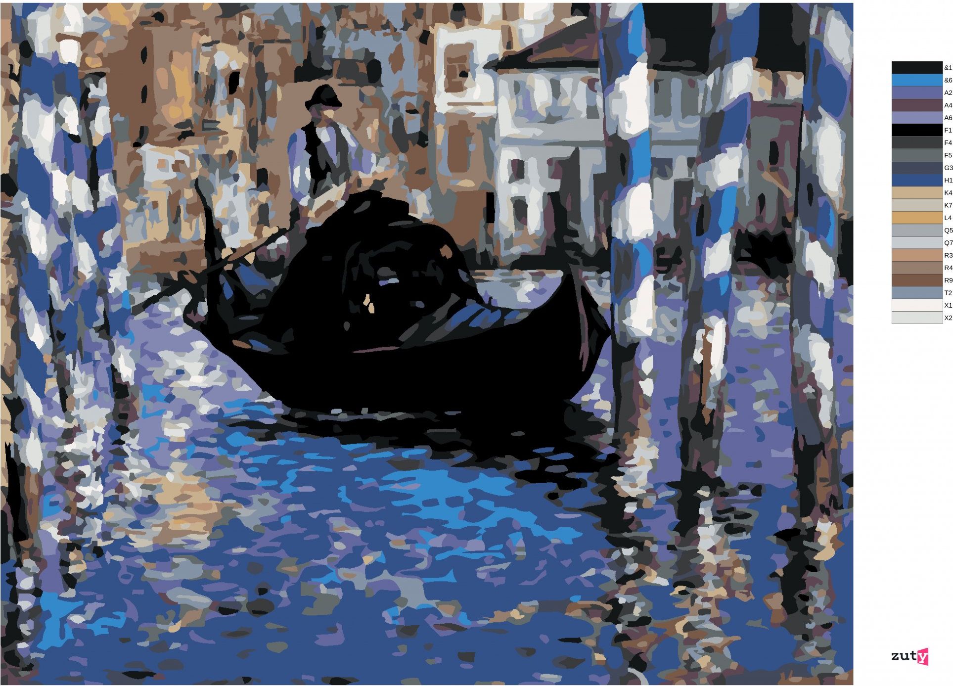 zuty Malování podle čísel - VELKÝ KANÁL V BENÁTKÁCH (ÉDOUARD MANET) - Rozměr: 40x50 cm, Rámování: Varianta: vypnuté plátno na rám - obrázek 6