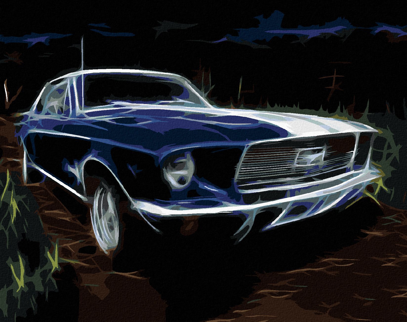 zuty Malování podle čísel - MODRÉ AUTO FORD MUSTANG - Rozměr: 40x50 cm, Rámování: Varianta: bez rámu a bez vypnutí plátna - obrázek 1