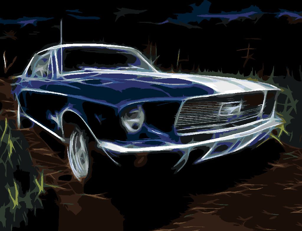zuty Malování podle čísel - MODRÉ AUTO FORD MUSTANG - Rozměr: 40x50 cm, Rámování: Varianta: vypnuté plátno na rám - obrázek 3