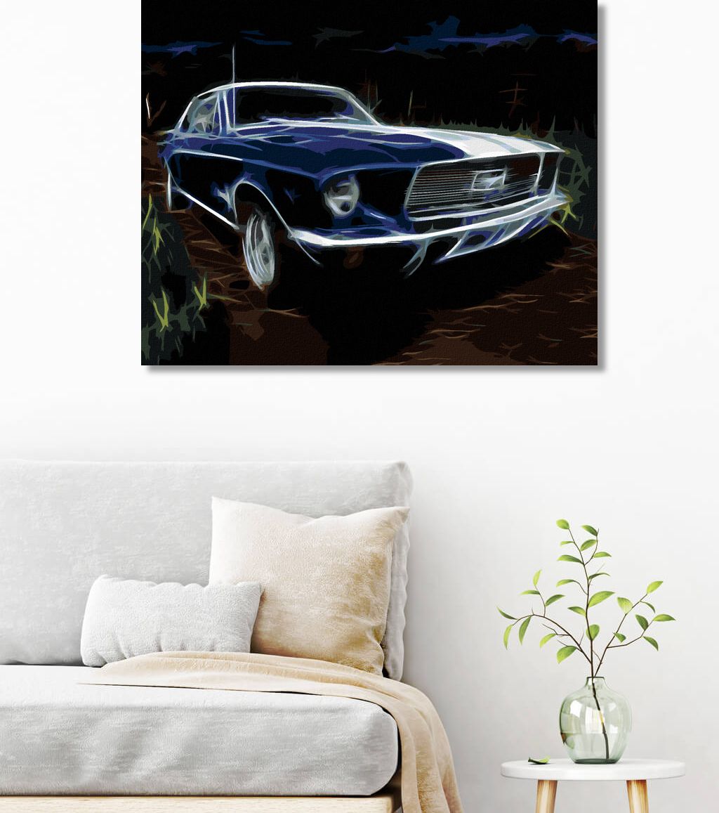 zuty Malování podle čísel - MODRÉ AUTO FORD MUSTANG - Rozměr: 40x50 cm, Rámování: Varianta: vypnuté plátno na rám - obrázek 6