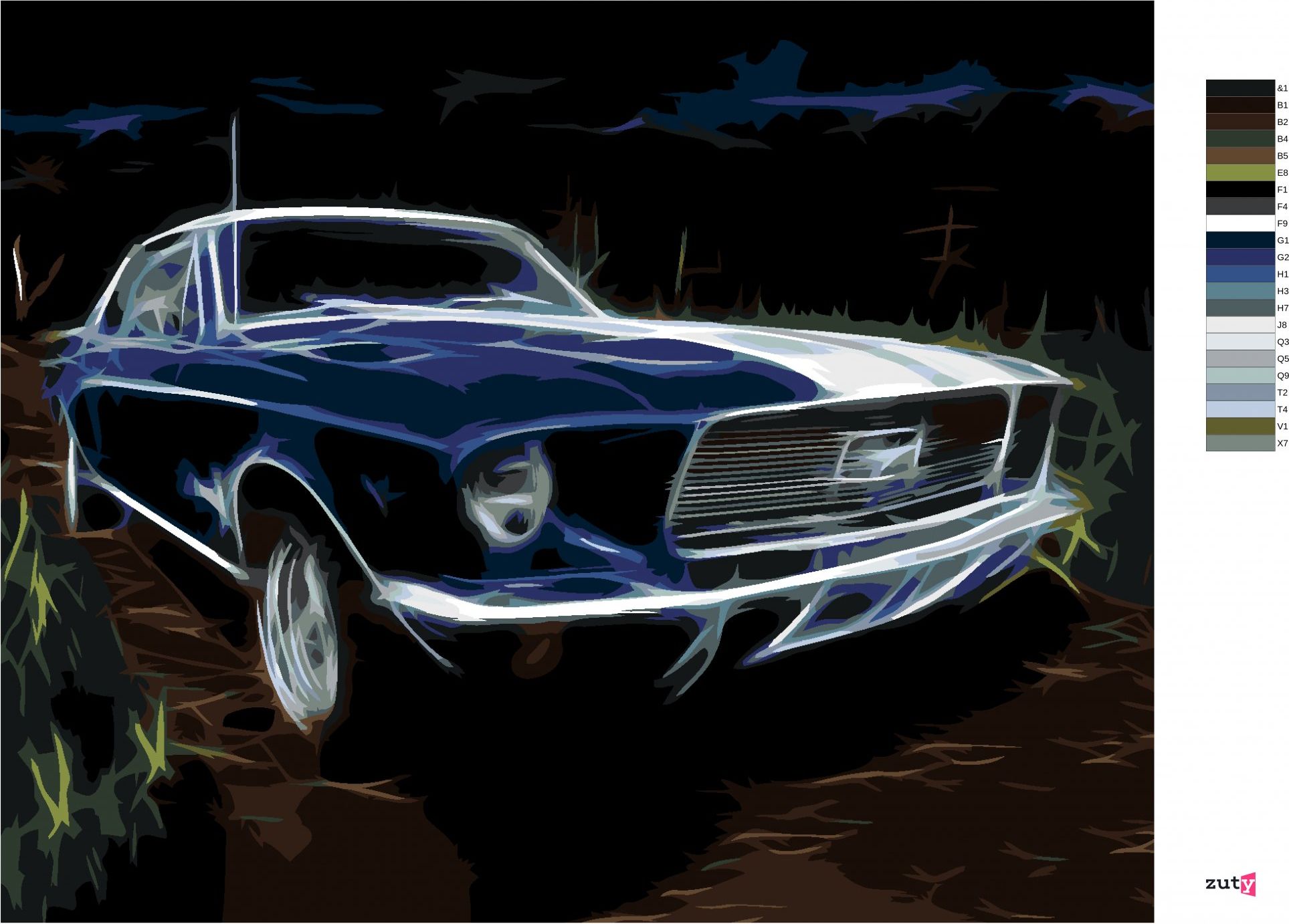 zuty Malování podle čísel - MODRÉ AUTO FORD MUSTANG - Rozměr: 40x50 cm, Rámování: Varianta: vypnuté plátno na rám - obrázek 8