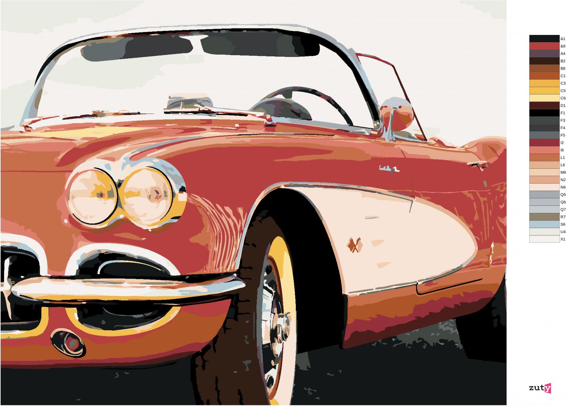zuty Malování podle čísel - ČERVENÉ AUTO Z BLÍZKA - Rozměr: 40x50 cm, Rámování: Varianta: bez rámu a bez vypnutí plátna - obrázek 5