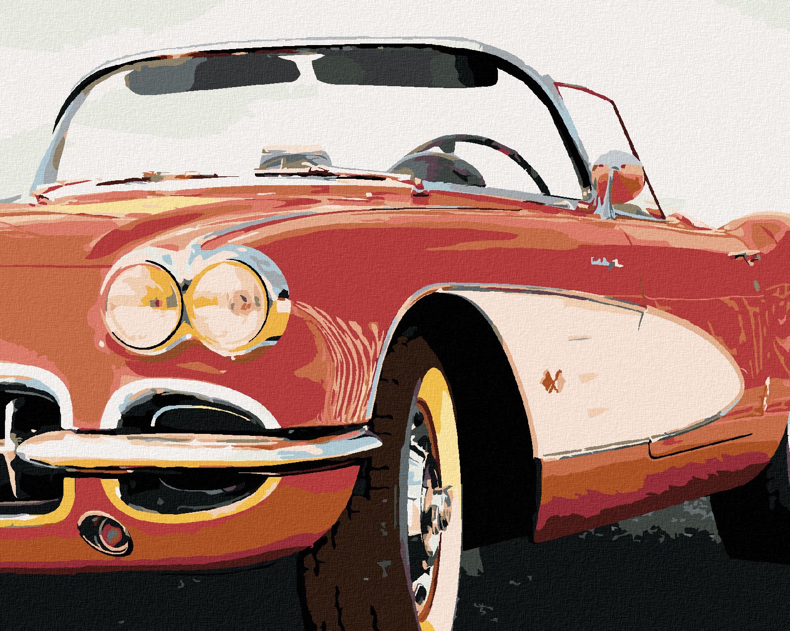 zuty Malování podle čísel - ČERVENÉ AUTO Z BLÍZKA - Rozměr: 40x50 cm, Rámování: Varianta: vypnuté plátno na rám - obrázek 1