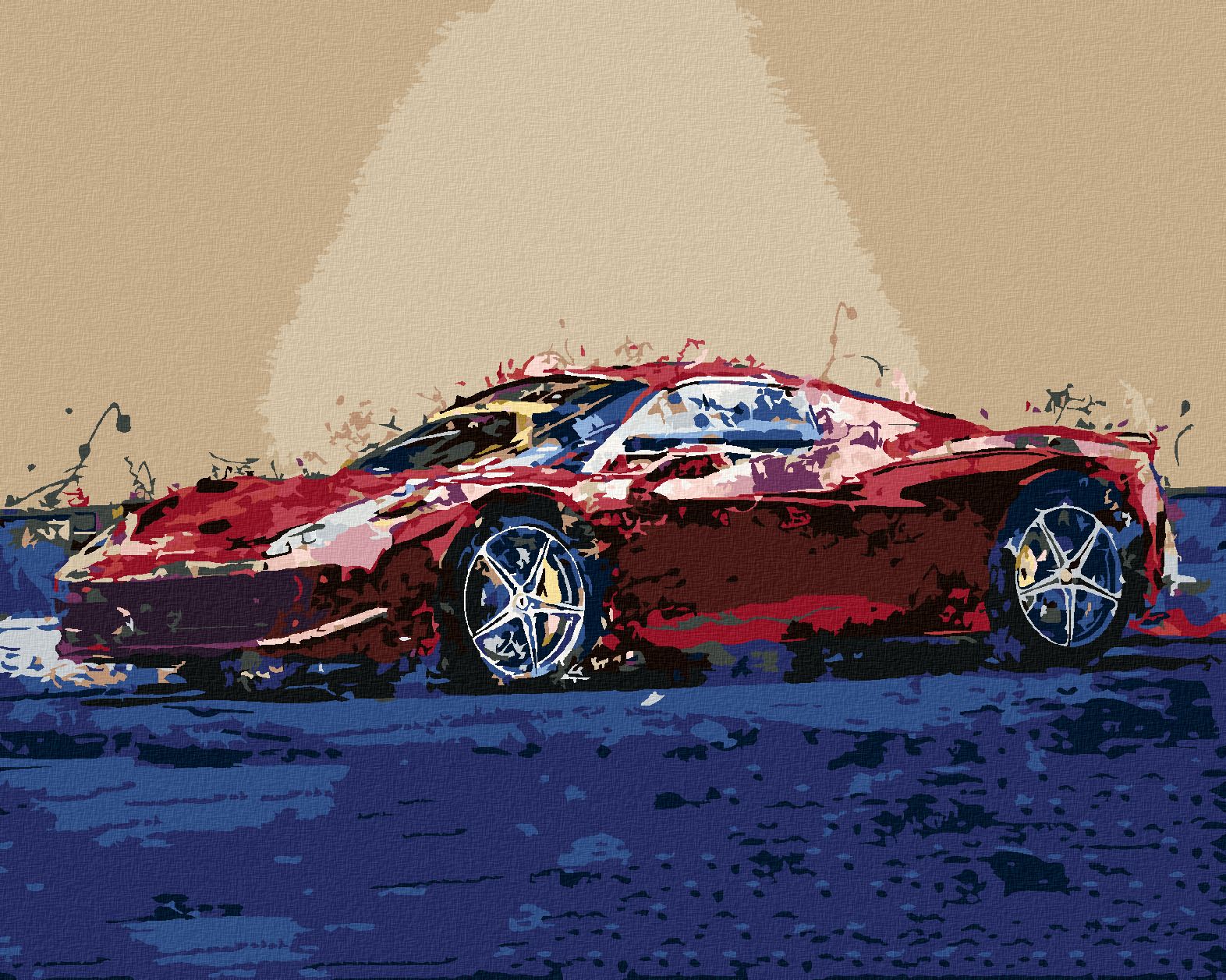 zuty Malování podle čísel - ČERVENÉ ABSTRAKTNÍ AUTO FERRARI - Rozměr: 40x50 cm, Rámování: Varianta: bez rámu a bez vypnutí plátna - obrázek 1