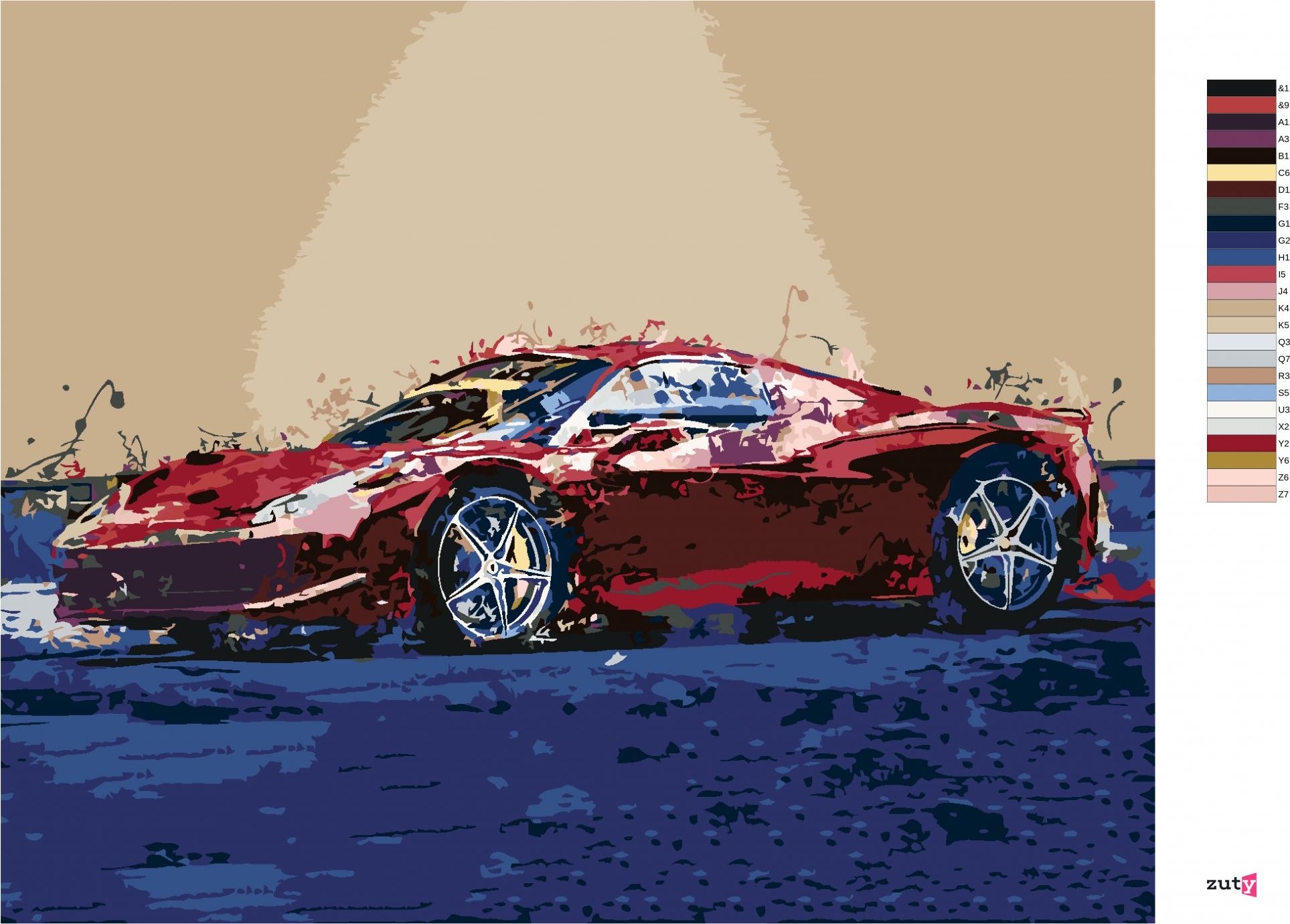 zuty Malování podle čísel - ČERVENÉ ABSTRAKTNÍ AUTO FERRARI - Rozměr: 40x50 cm, Rámování: Varianta: bez rámu a bez vypnutí plátna - obrázek 4