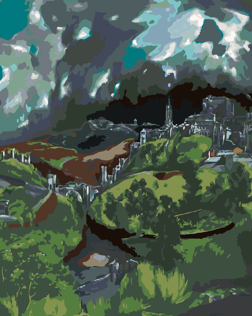 zuty Malování podle čísel - POHLED NA TOLEDO (EL GRECO) - Rozměr: 40x50 cm, Rámování: Varianta: vypnuté plátno na rám - obrázek 4
