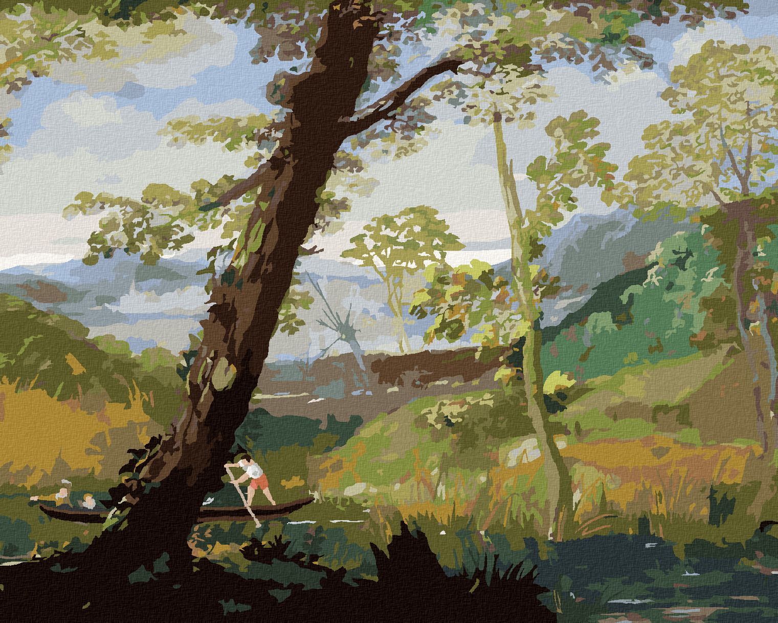 zuty Malování podle čísel - ŘÍČNÍ KRAJINA (ANNIBALE CARRACCI) - Rozměr: 40x50 cm, Rámování: Varianta: vypnuté plátno na rám - obrázek 1