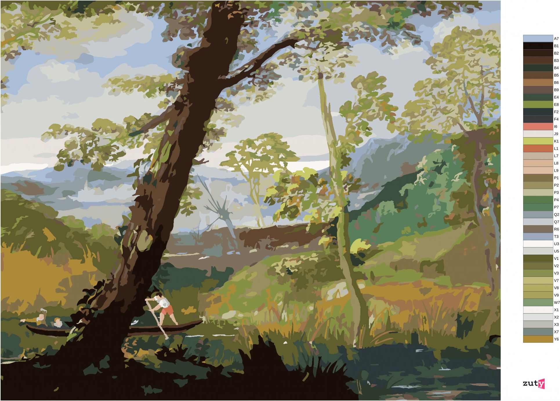 zuty Malování podle čísel - ŘÍČNÍ KRAJINA (ANNIBALE CARRACCI) - Rozměr: 40x50 cm, Rámování: Varianta: vypnuté plátno na rám - obrázek 4