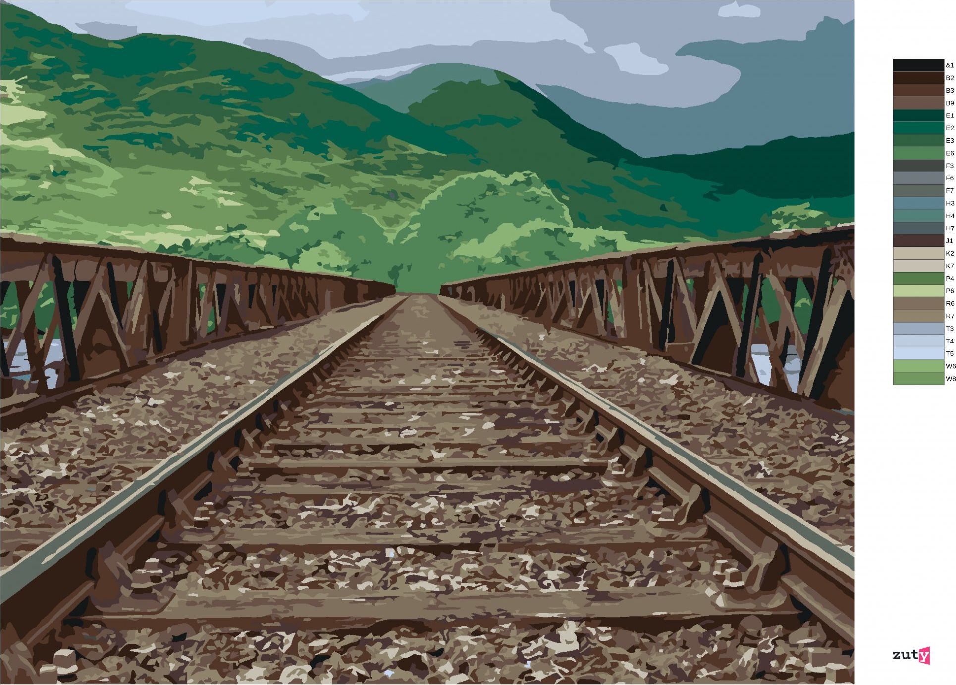 zuty Malování podle čísel - KOLEJE PŘES MOST - Rozměr: 40x50 cm, Rámování: Varianta: bez rámu a bez vypnutí plátna - obrázek 8