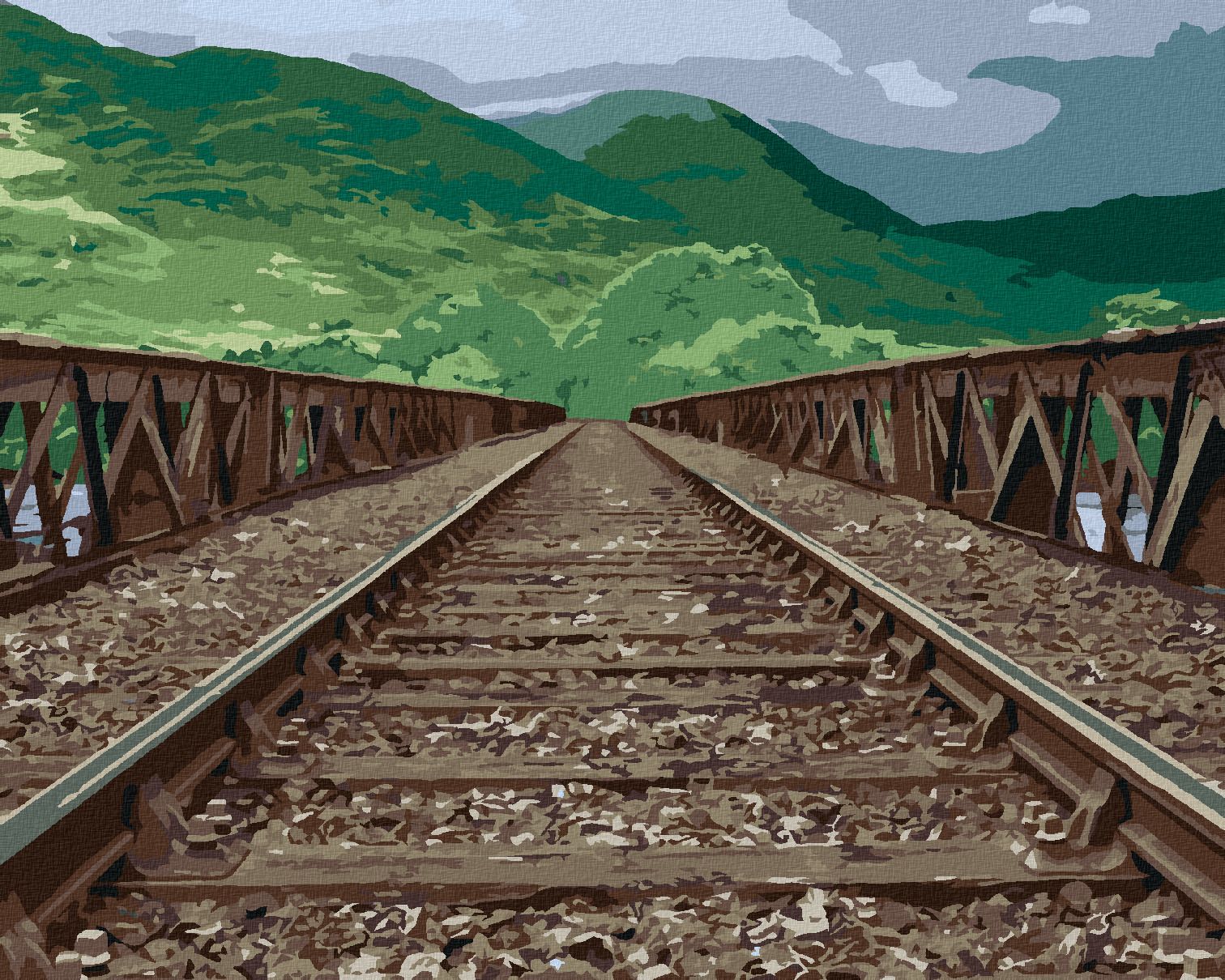 zuty Malování podle čísel - KOLEJE PŘES MOST - Rozměr: 40x50 cm, Rámování: Varianta: vypnuté plátno na rám - obrázek 1