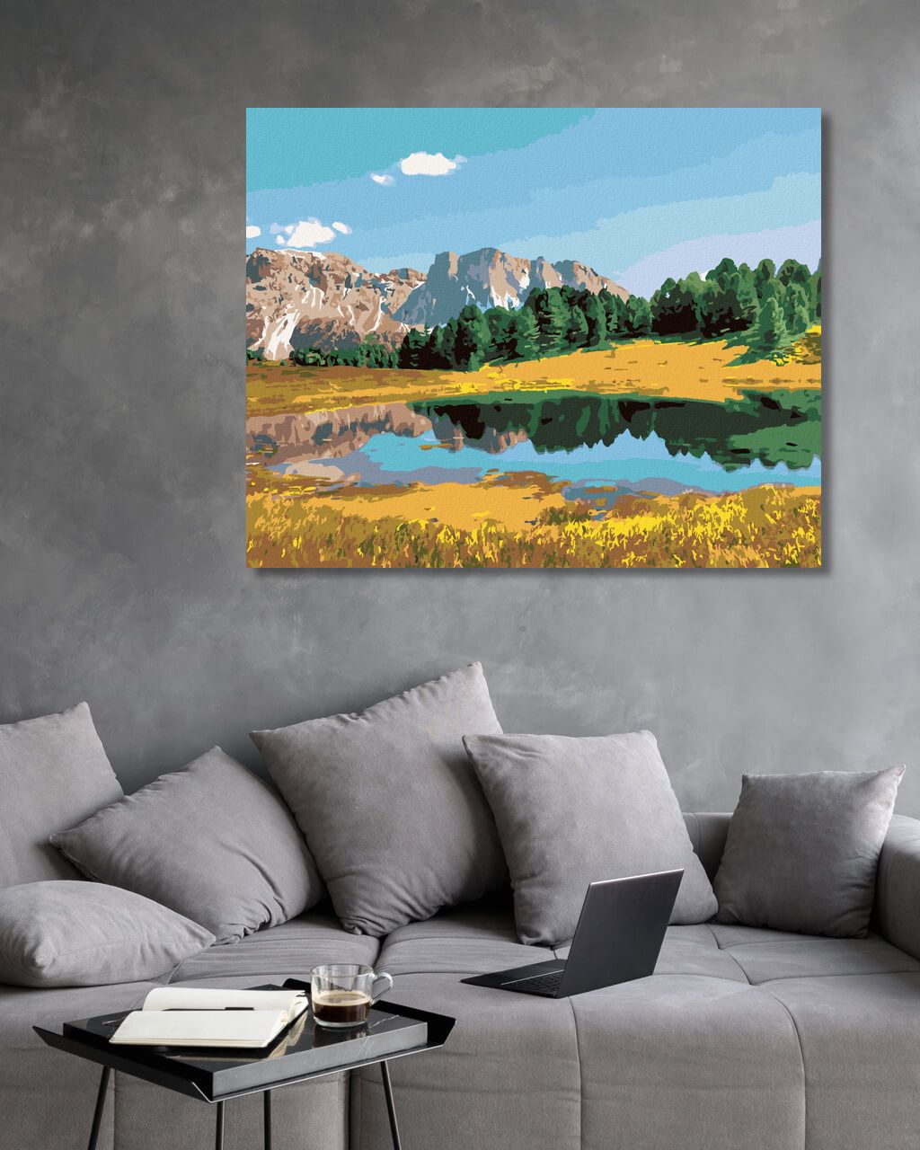 zuty Malování podle čísel - LES, HORY A JEZERO - Rozměr: 40x50 cm, Rámování: Varianta: bez rámu a bez vypnutí plátna - obrázek 10