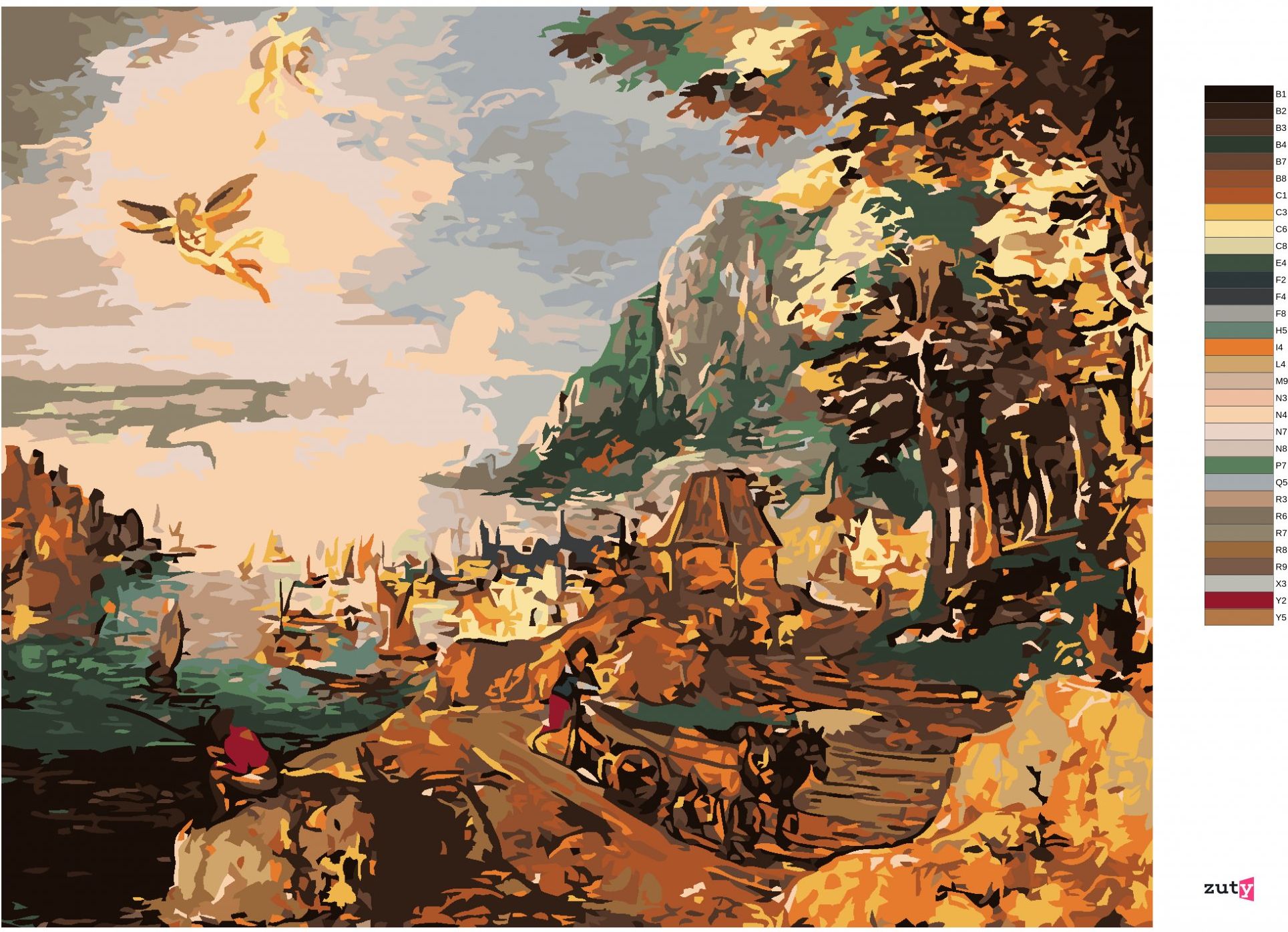 zuty Malování podle čísel - KRAJINA S PÁDEM IKARA (JOOS DE MOMPER ML) - Rozměr: 40x50 cm, Rámování: Varianta: bez rámu a bez vypnutí plátna - obrázek 3