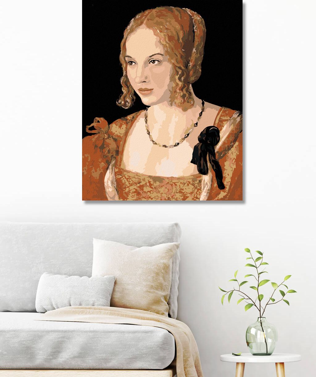 zuty Malování podle čísel - PORTRÉT MLADÉ BENÁTSKÉ ŽENY (ALBRECHT DÜRER) - Rozměr: 40x50 cm, Rámování: Varianta: bez rámu a bez vypnutí plátna - obrázek 7