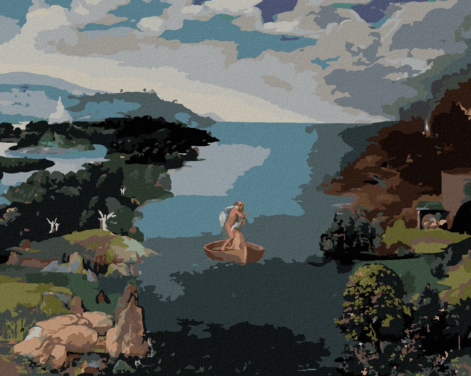 zuty Malování podle čísel - KRAJINA S CHARONEM PŘEKRAČUJÍCÍM STYX (JOACHIM PATINIR) - Rozměr: 40x50 cm, Rámování: Varianta: bez rámu a bez vypnutí plátna - obrázek 1