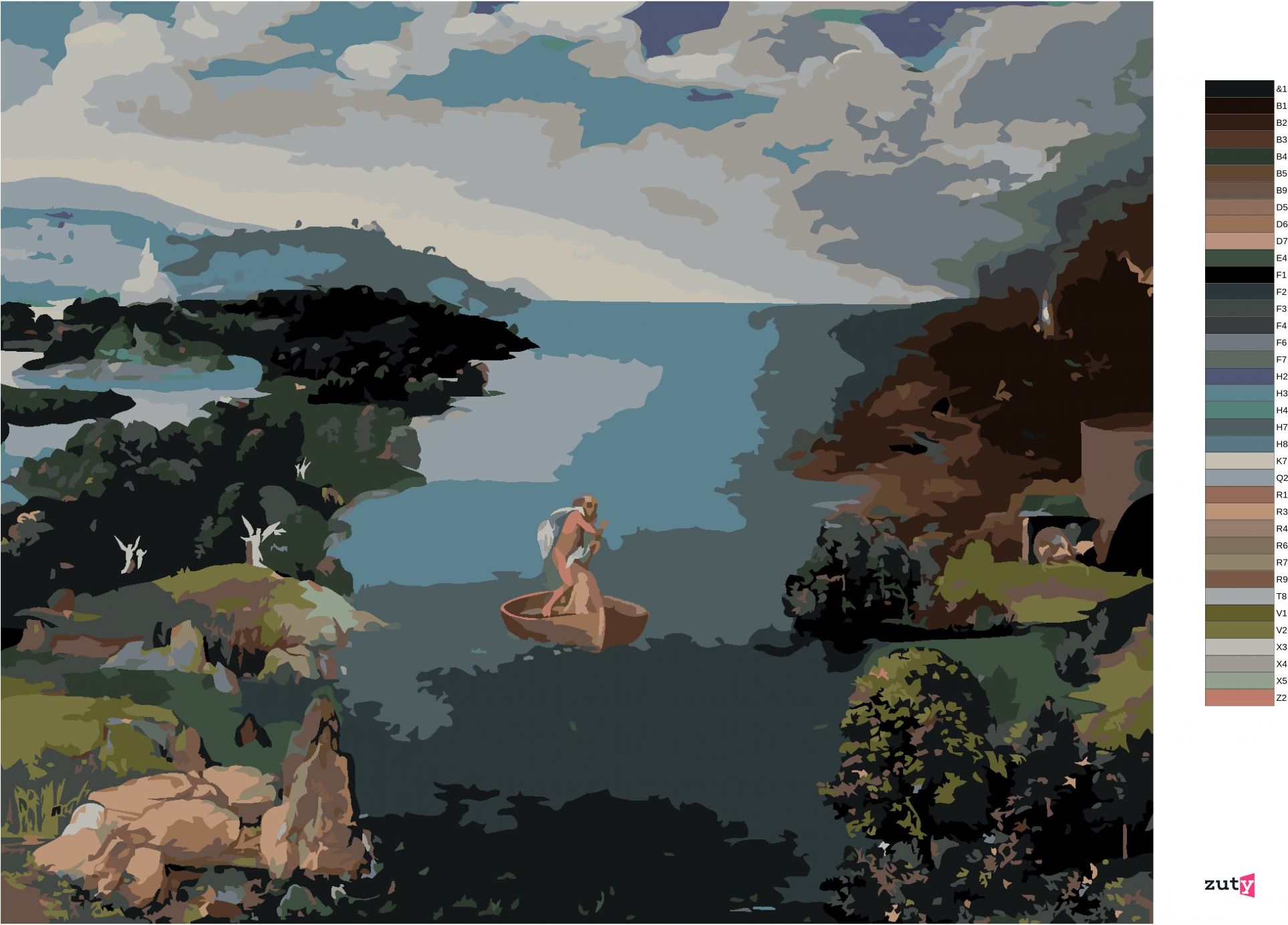zuty Malování podle čísel - KRAJINA S CHARONEM PŘEKRAČUJÍCÍM STYX (JOACHIM PATINIR) - Rozměr: 40x50 cm, Rámování: Varianta: bez rámu a bez vypnutí plátna - obrázek 2