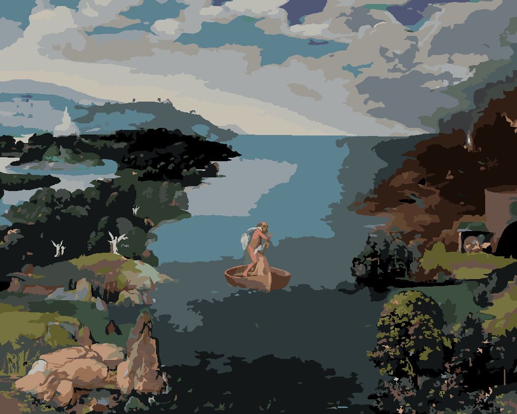 zuty Malování podle čísel - KRAJINA S CHARONEM PŘEKRAČUJÍCÍM STYX (JOACHIM PATINIR) - Rozměr: 40x50 cm, Rámování: Varianta: bez rámu a bez vypnutí plátna - obrázek 9