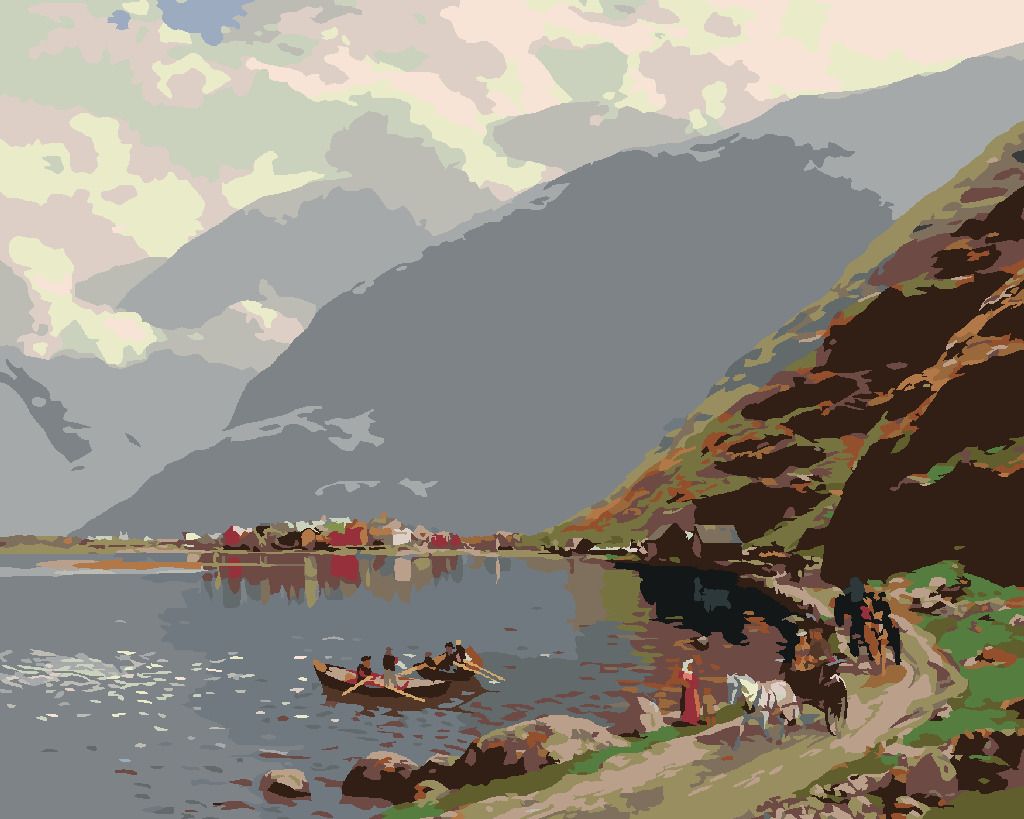 zuty Malování podle čísel - POHLED NA LÆRDALSØYRI (THEMISTOKLES VON ECKENBRECHER) - Rozměr: 40x50 cm, Rámování: Varianta: vypnuté plátno na rám - obrázek 5