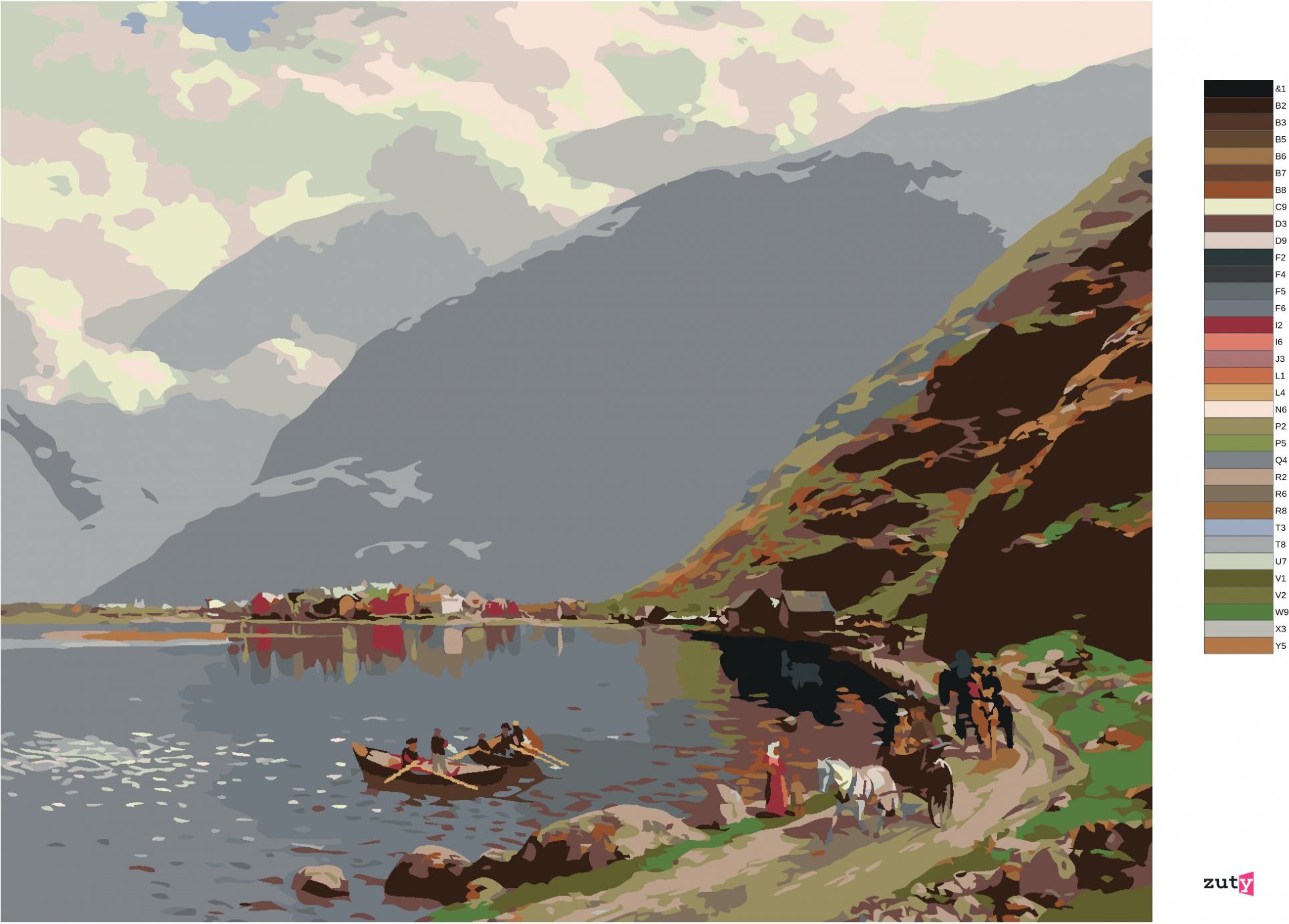 zuty Malování podle čísel - POHLED NA LÆRDALSØYRI (THEMISTOKLES VON ECKENBRECHER) - Rozměr: 40x50 cm, Rámování: Varianta: vypnuté plátno na rám - obrázek 6