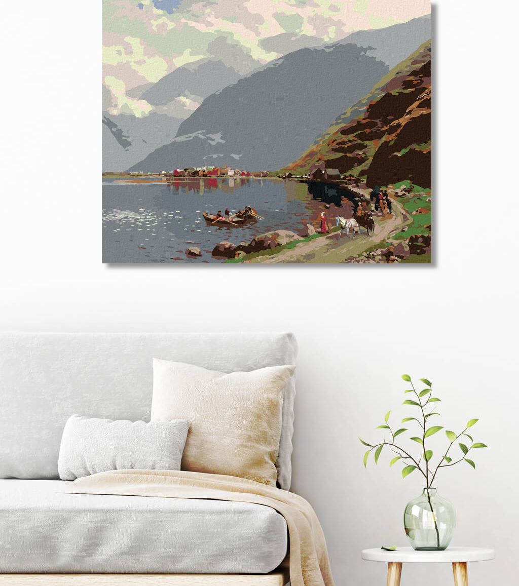 zuty Malování podle čísel - POHLED NA LÆRDALSØYRI (THEMISTOKLES VON ECKENBRECHER) - Rozměr: 40x50 cm, Rámování: Varianta: vypnuté plátno na rám - obrázek 8