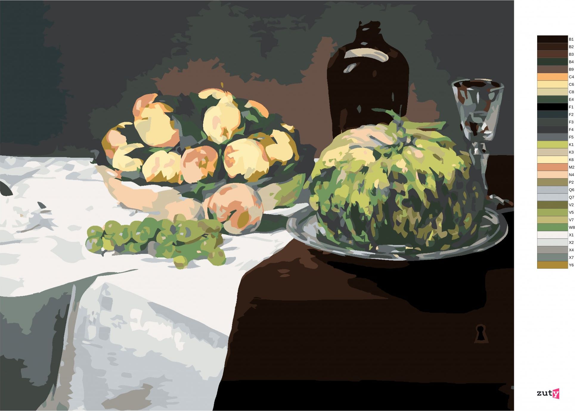 zuty Malování podle čísel - ZÁTIŠÍ S MELOUNEM A BROSKVEMI (ÉDOUARD MANET) - Rozměr: 40x50 cm, Rámování: Varianta: bez rámu a bez vypnutí plátna - obrázek 6