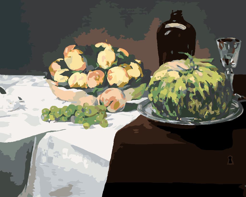 zuty Malování podle čísel - ZÁTIŠÍ S MELOUNEM A BROSKVEMI (ÉDOUARD MANET) - Rozměr: 40x50 cm, Rámování: Varianta: bez rámu a bez vypnutí plátna - obrázek 7