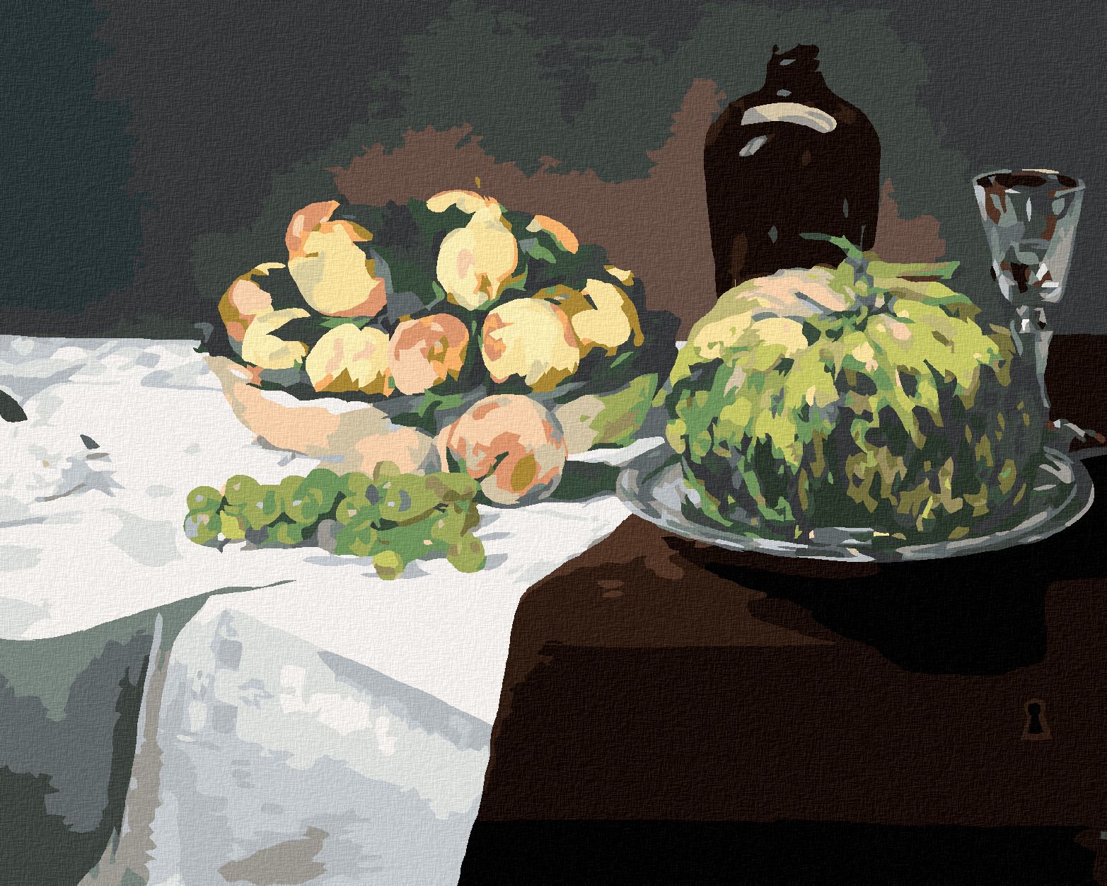 zuty Malování podle čísel - ZÁTIŠÍ S MELOUNEM A BROSKVEMI (ÉDOUARD MANET) - Rozměr: 40x50 cm, Rámování: Varianta: vypnuté plátno na rám - obrázek 1